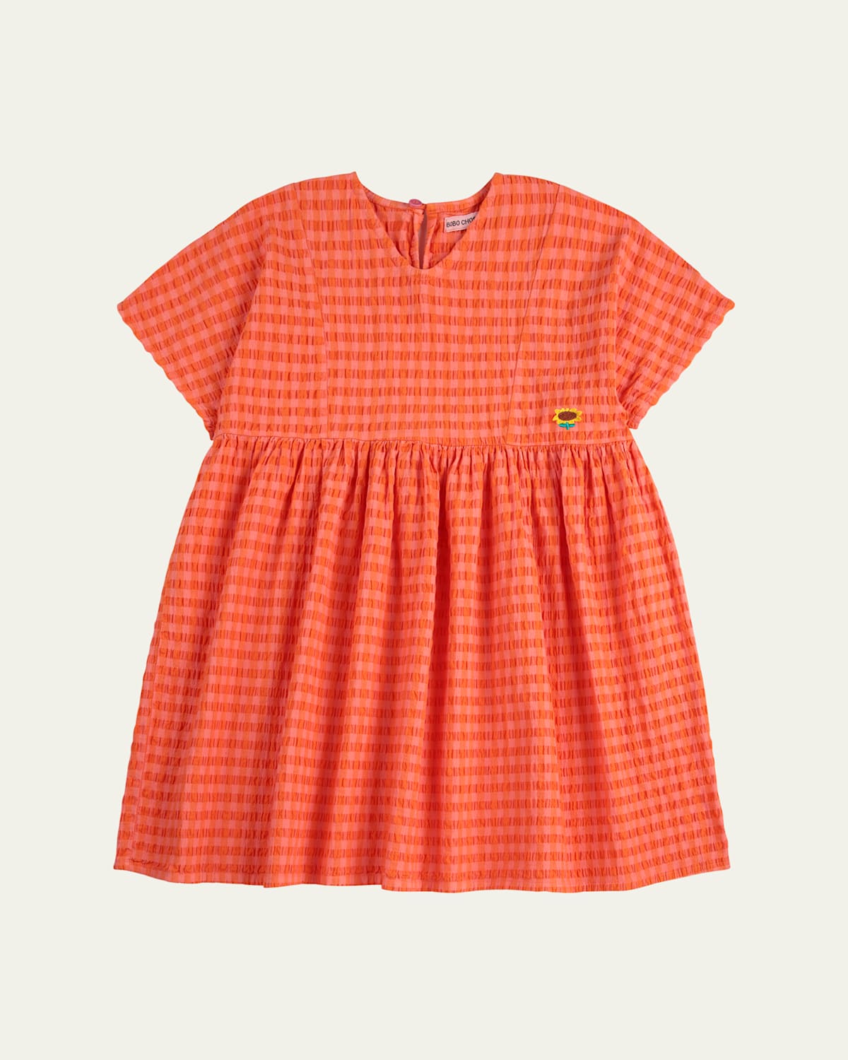 Bobo Choses Round-neck Gingham-print Cotton Dress 2-9 Years Fuchsi In Fuchsia