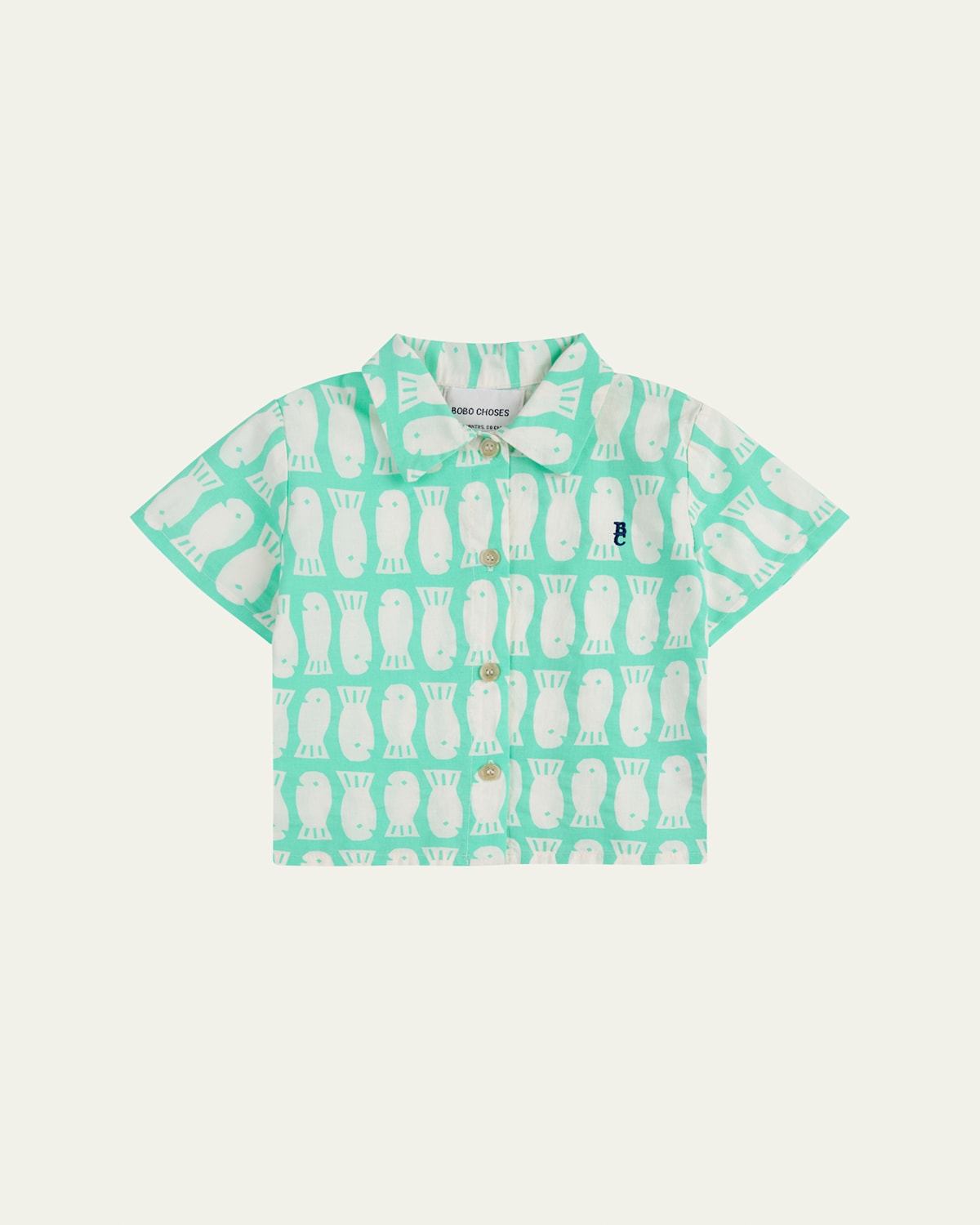 Bobo Choses Boy's Lucky Fish Woven Shirt In Light Green