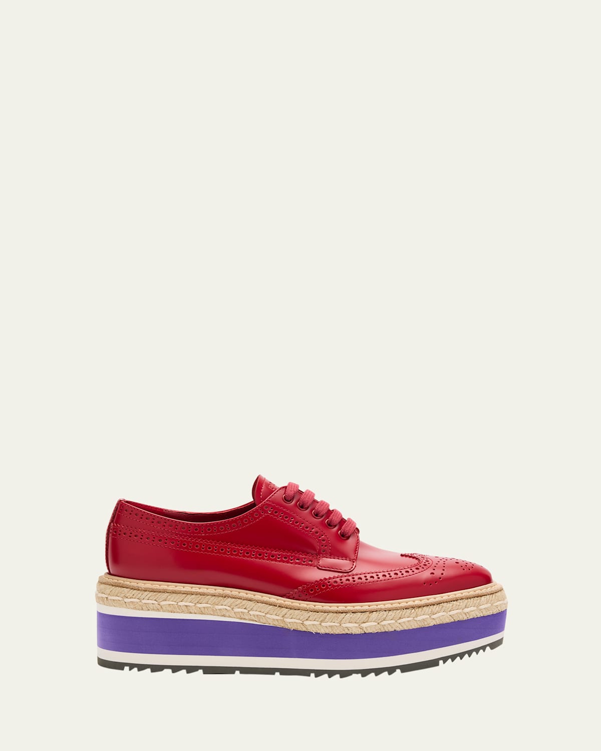 Prada Spazzolato Re-edition Platform Wingtip Loafers In Scarlatto