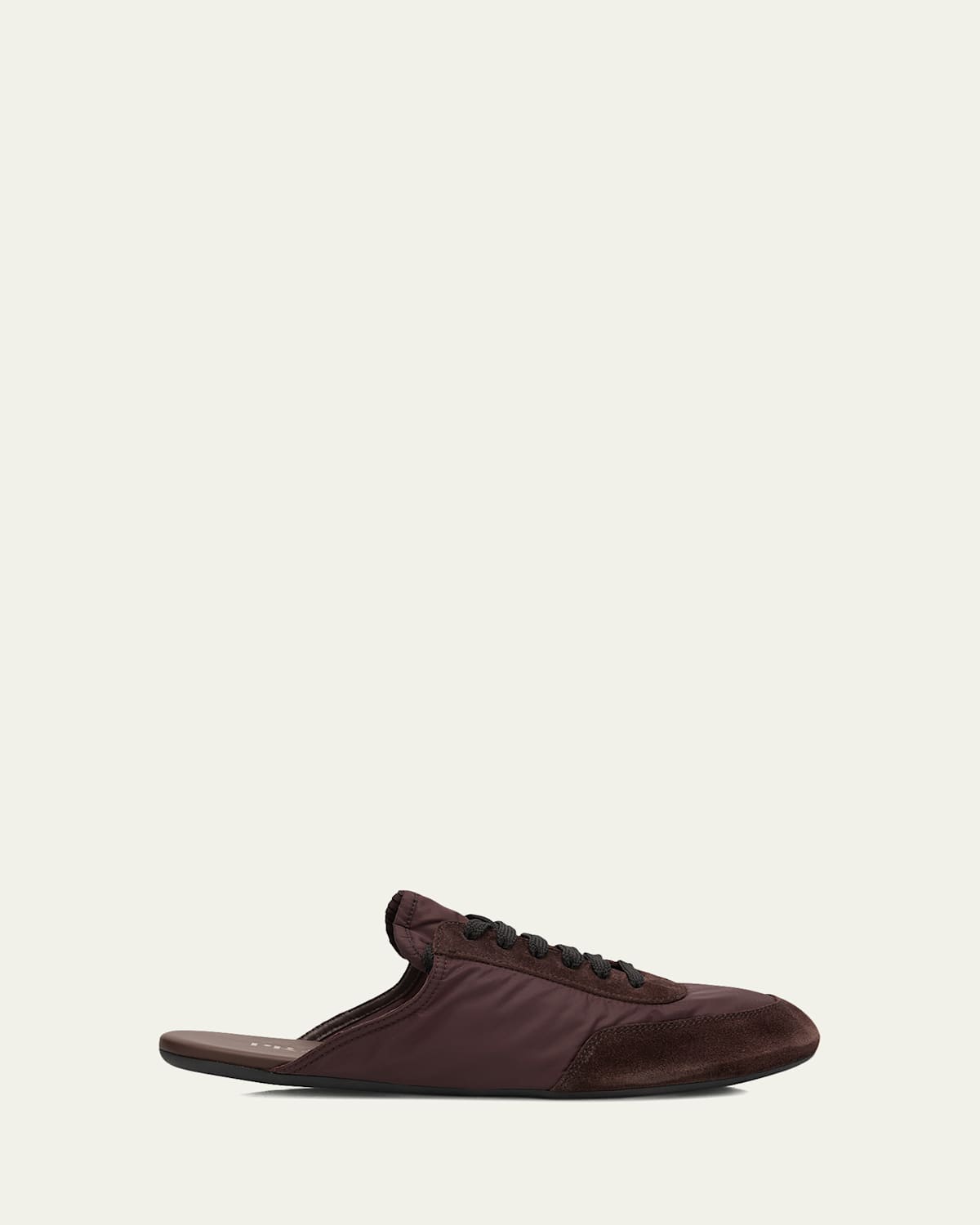 PRADA NYLON AND SUEDE OPEN-BACK SNEAKERS 