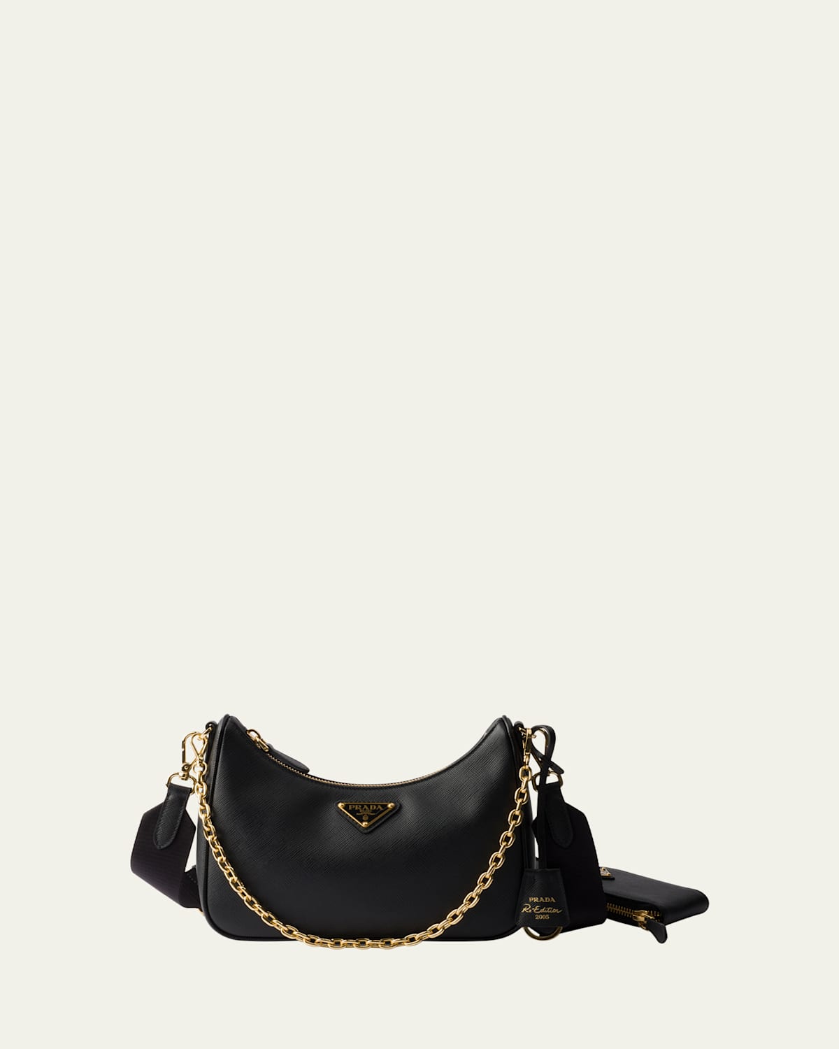 Prada Re-edition 2005 Saffiano Leather Shoulder Bag In Black