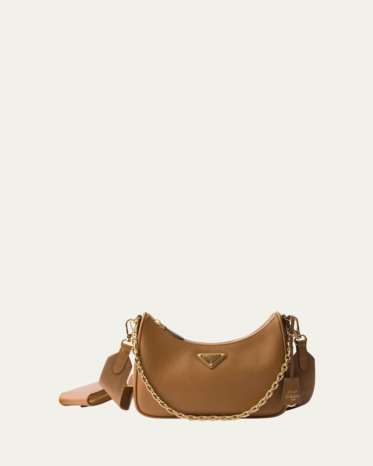 Prada Re-edition 2005 Saffiano Leather Shoulder Bag In Brown