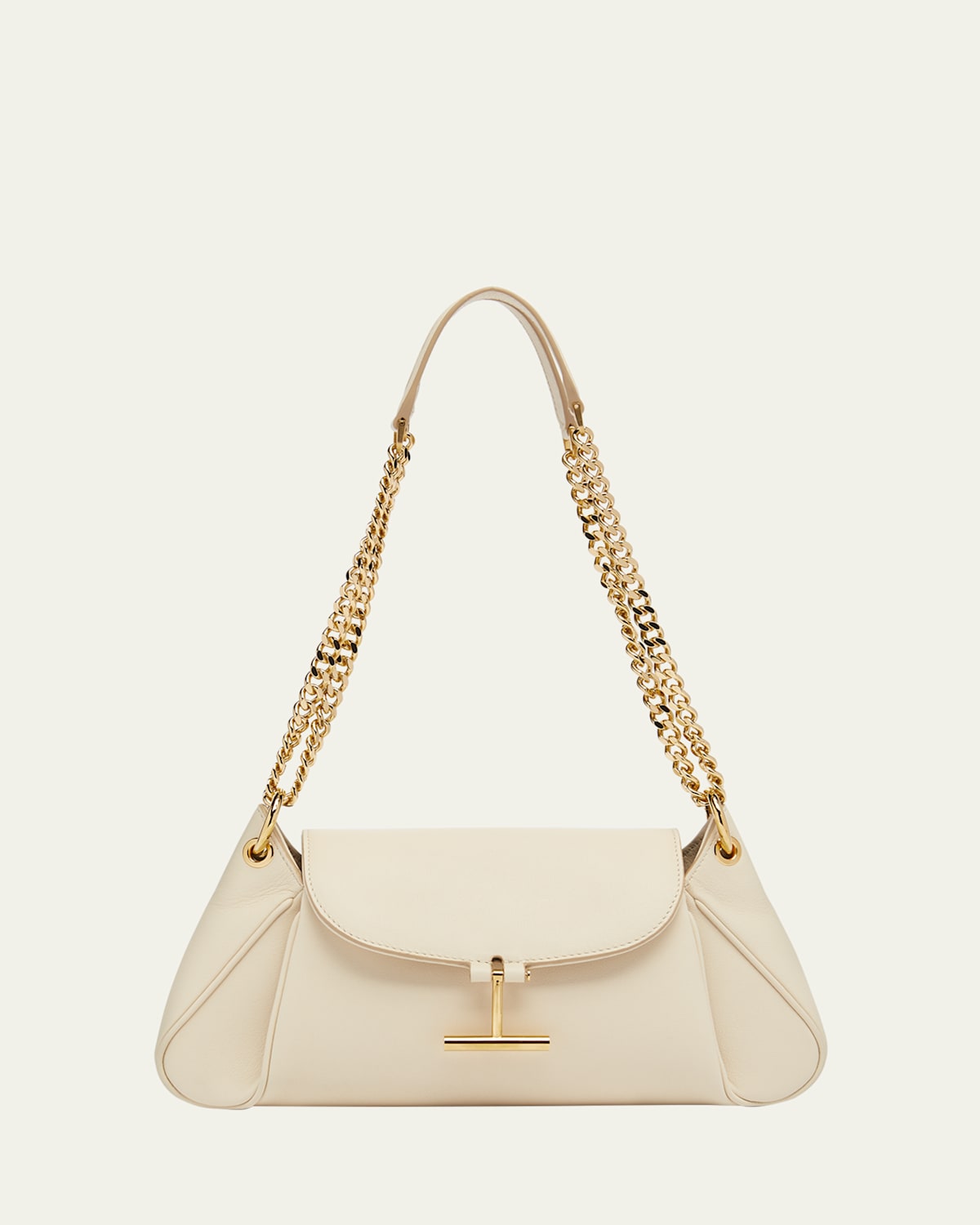 Tom Ford Tara Chain Shoulder Bag In Grain Leather In 1w018 Cream