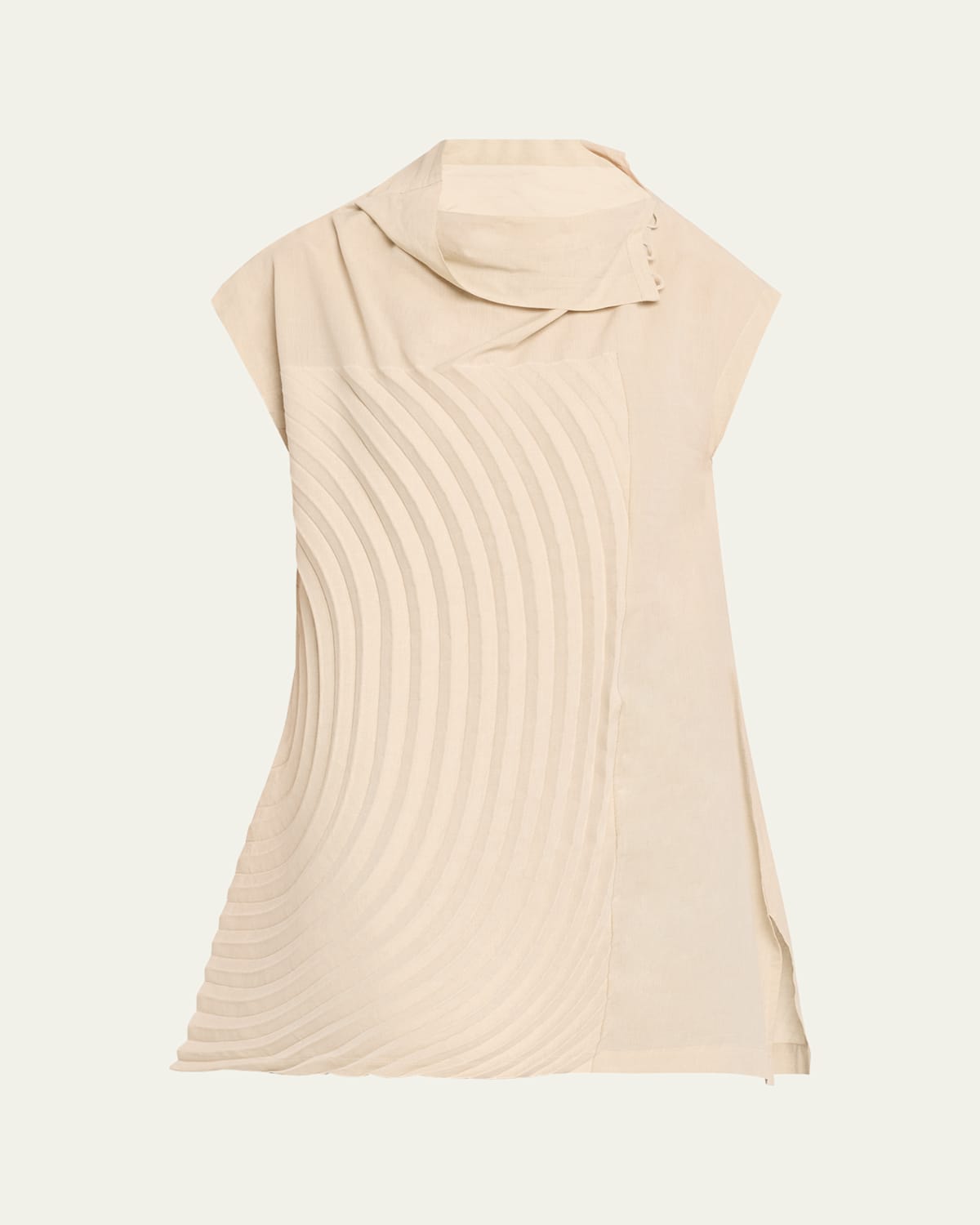 Shop Issey Miyake Flow Pleated High-neck Top In Ash Beige
