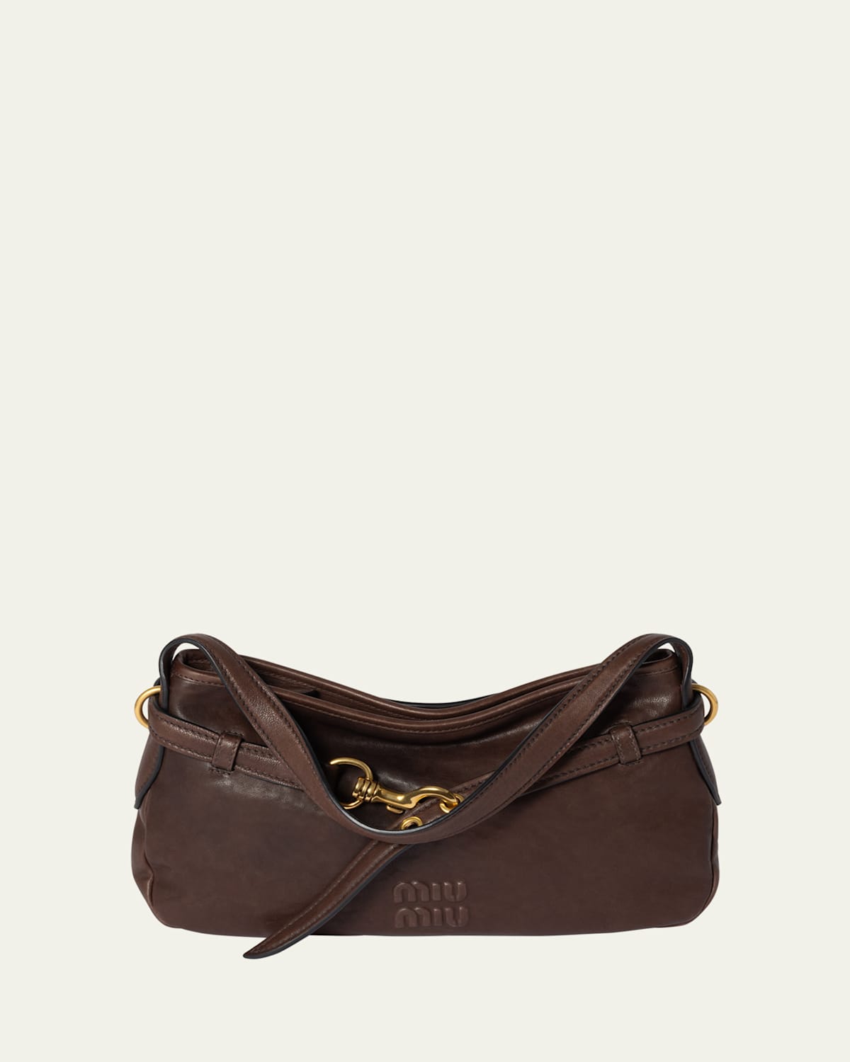 Miu Miu Lambskin Leather Shoulder Bag In F0nbl Radica Dark Brown