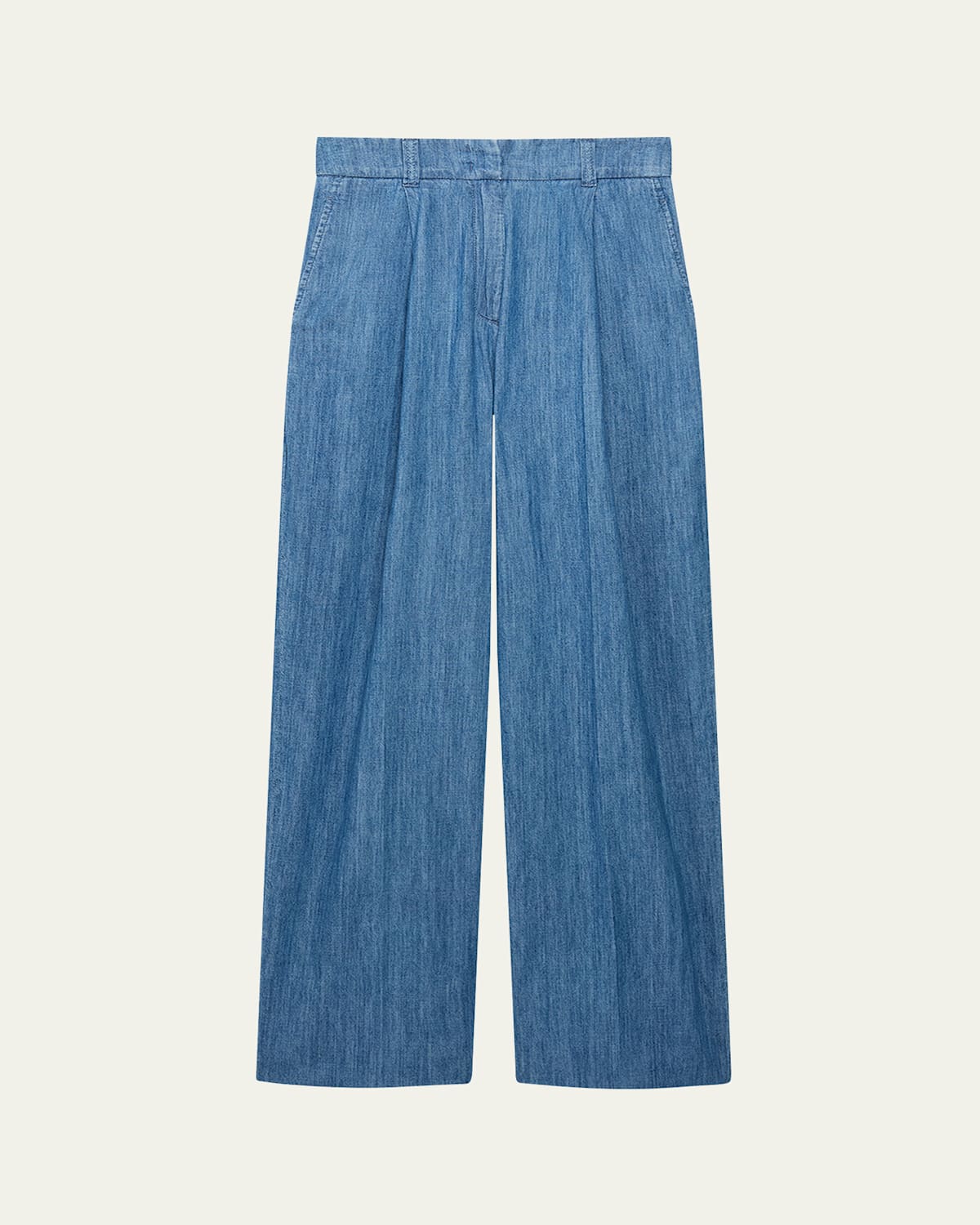 Another Tomorrow Chambray Relaxed Wide Leg Pant In Medium Blue