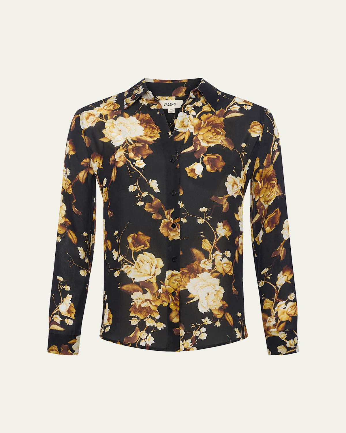 L Agence Nina Button-front Silk Blouse In Black Multi Ikebana