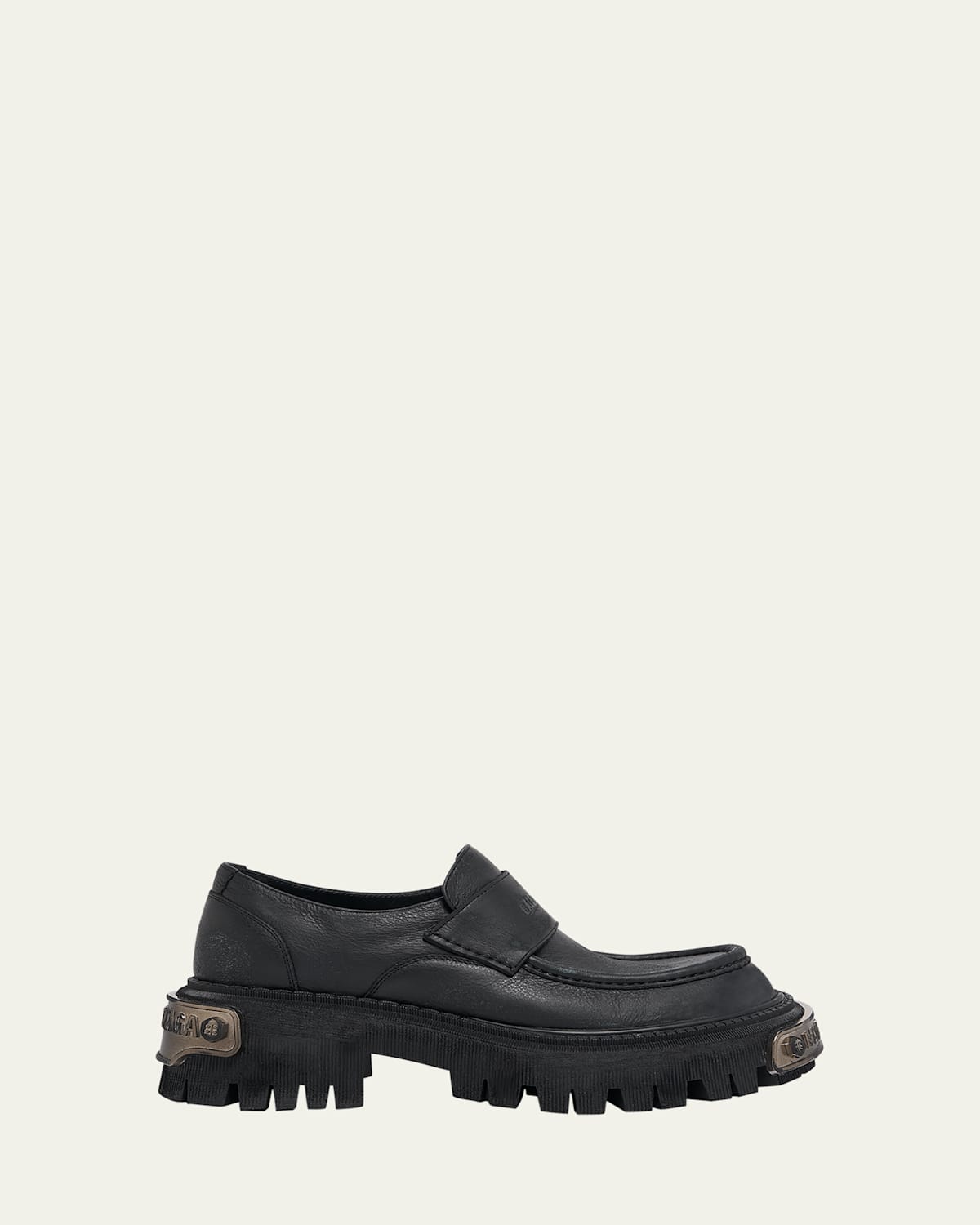 Balenciaga Black Leather Tractor Loafers Men In Black