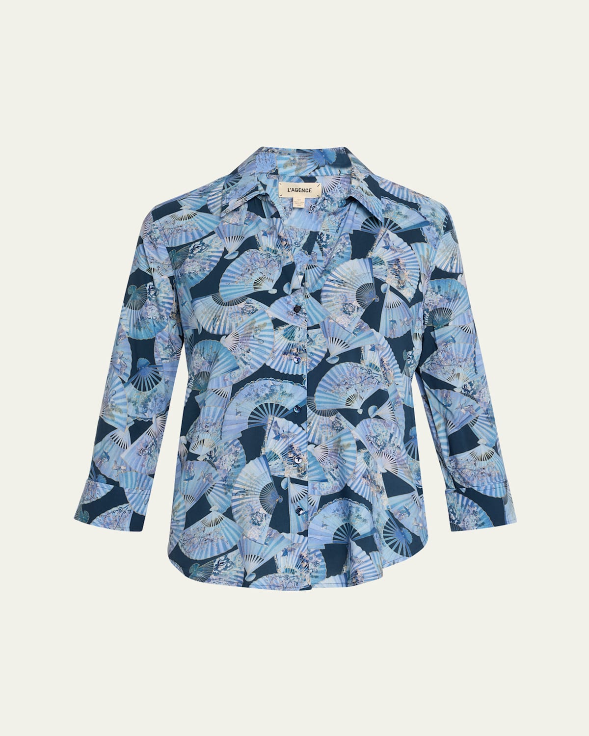 L Agence Camille Blouse In Blue Multi Paper Fans