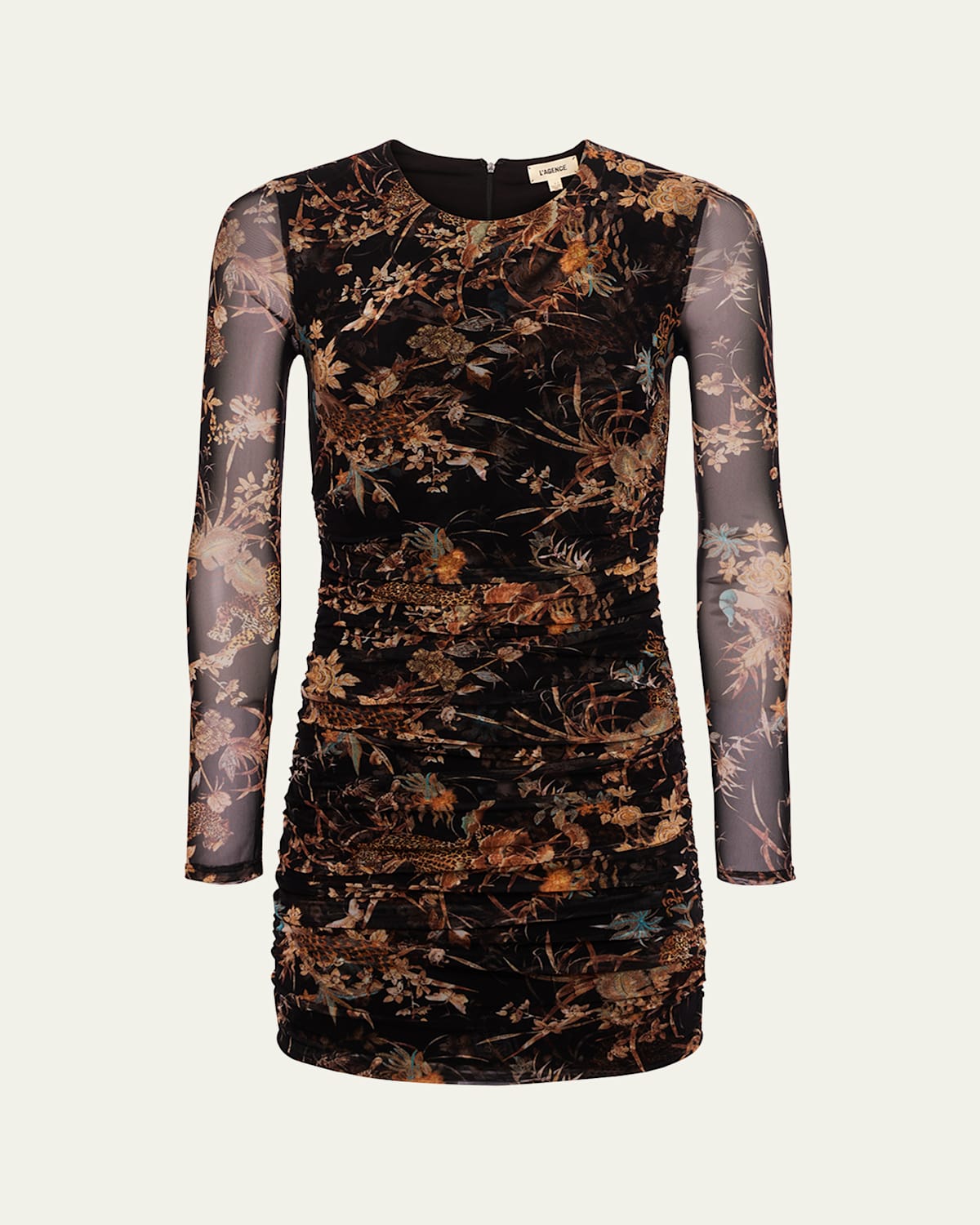 Tapestry Jungle Sunny Ruched Mesh Mini Dress