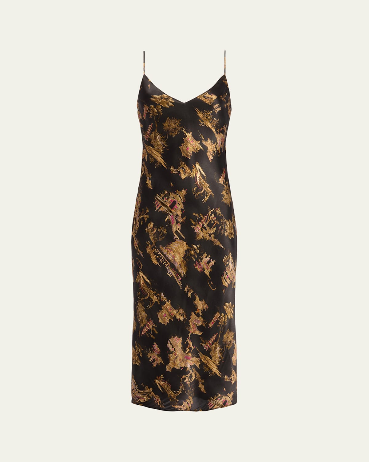 Shop L Agence Seridie Mid-length Slip Dress In Black Multi Chinoiserie