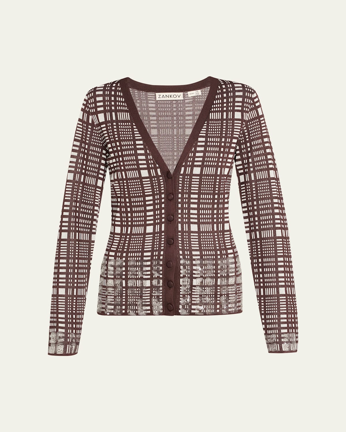 Zankov Elise Sequined Check V-neck Cardigan