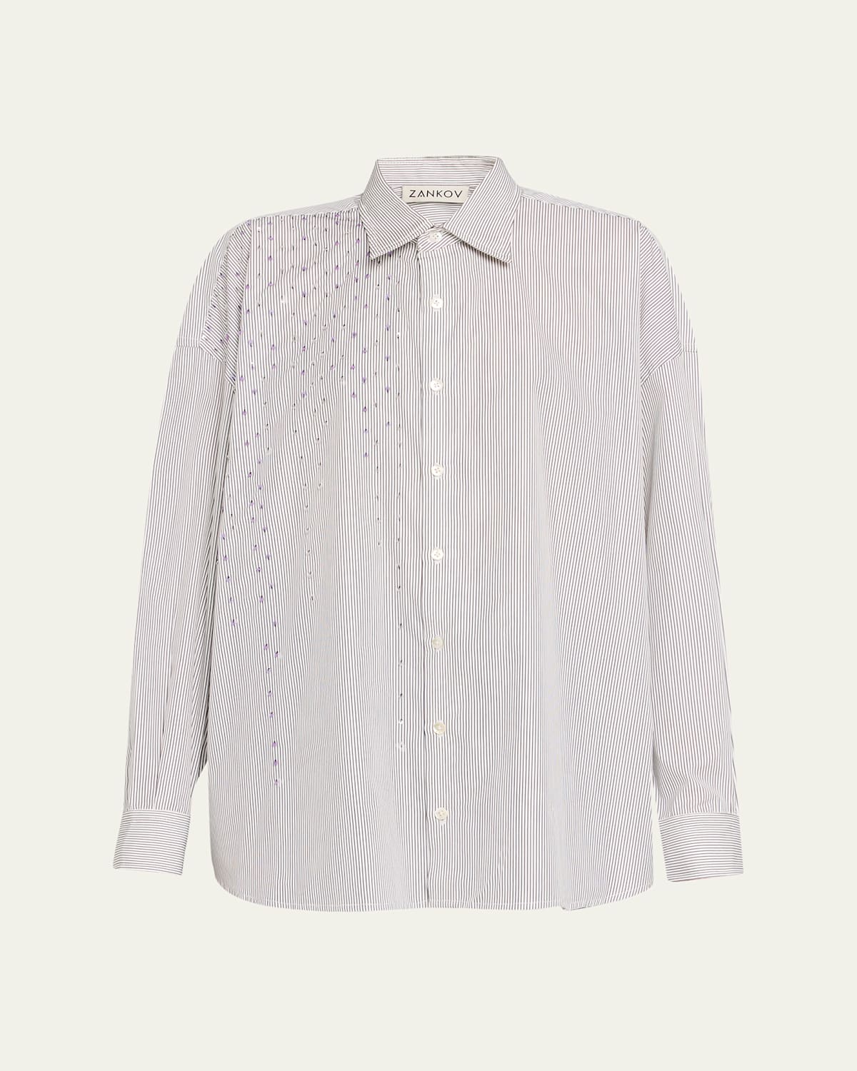 Zankov Raiven Paillette Striped Button-down Shirt In White