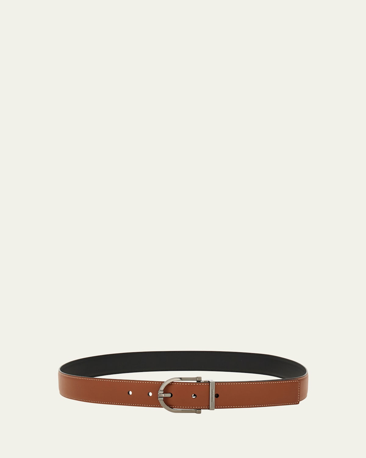 Ferragamo Men's Horseshoe-buckle Double Adjustable Leather Belt In Brown