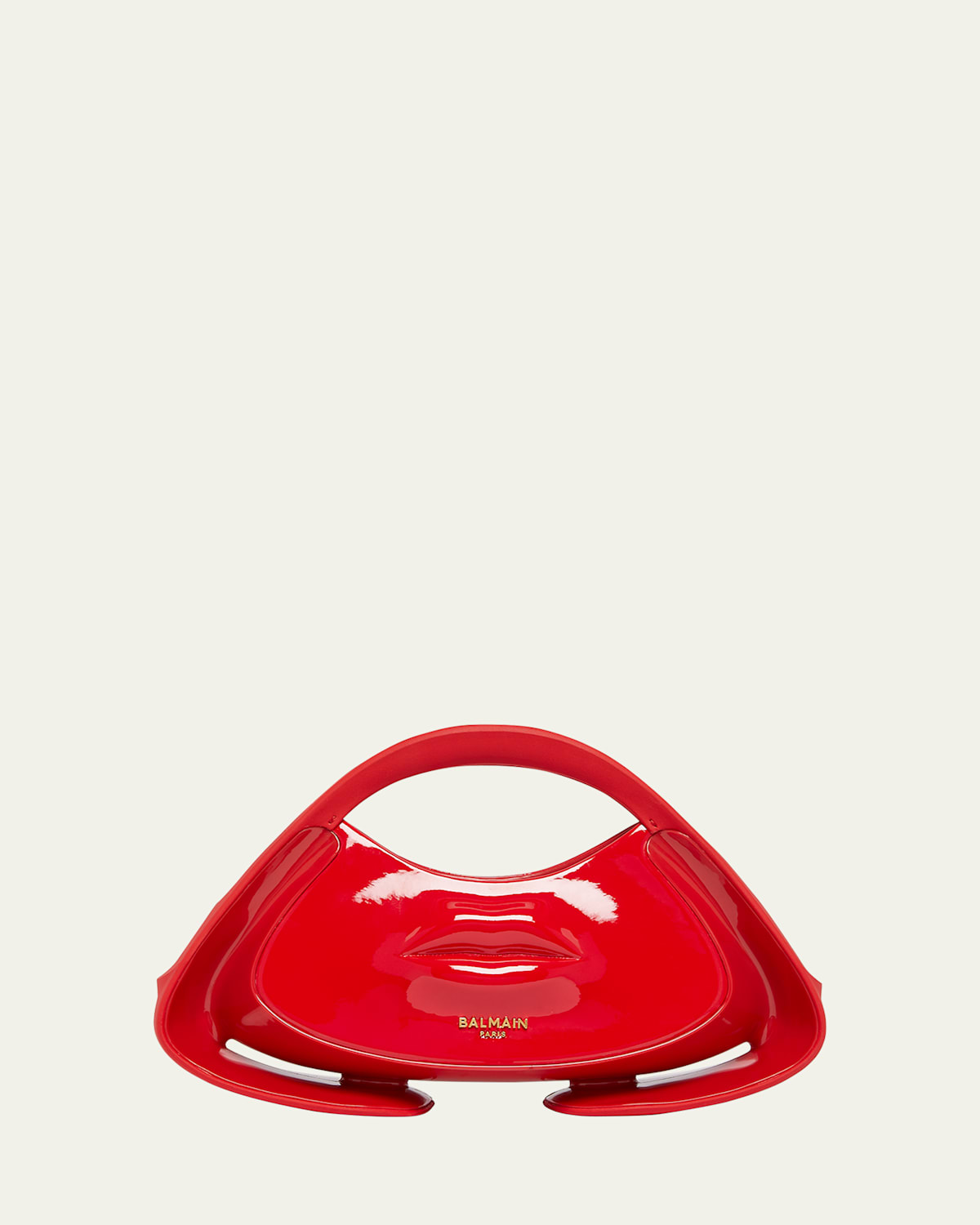 BALMAIN JOLIE MADAME SMALL LIPS TOP-HANDLE BAG IN PATENT FAUX LEATHER 
