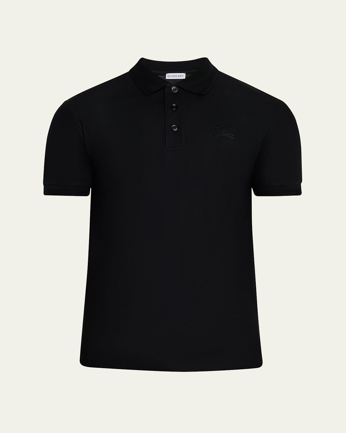 Burberry Logo Embroidered Straight Hem Cotton Polo Shirt In Black