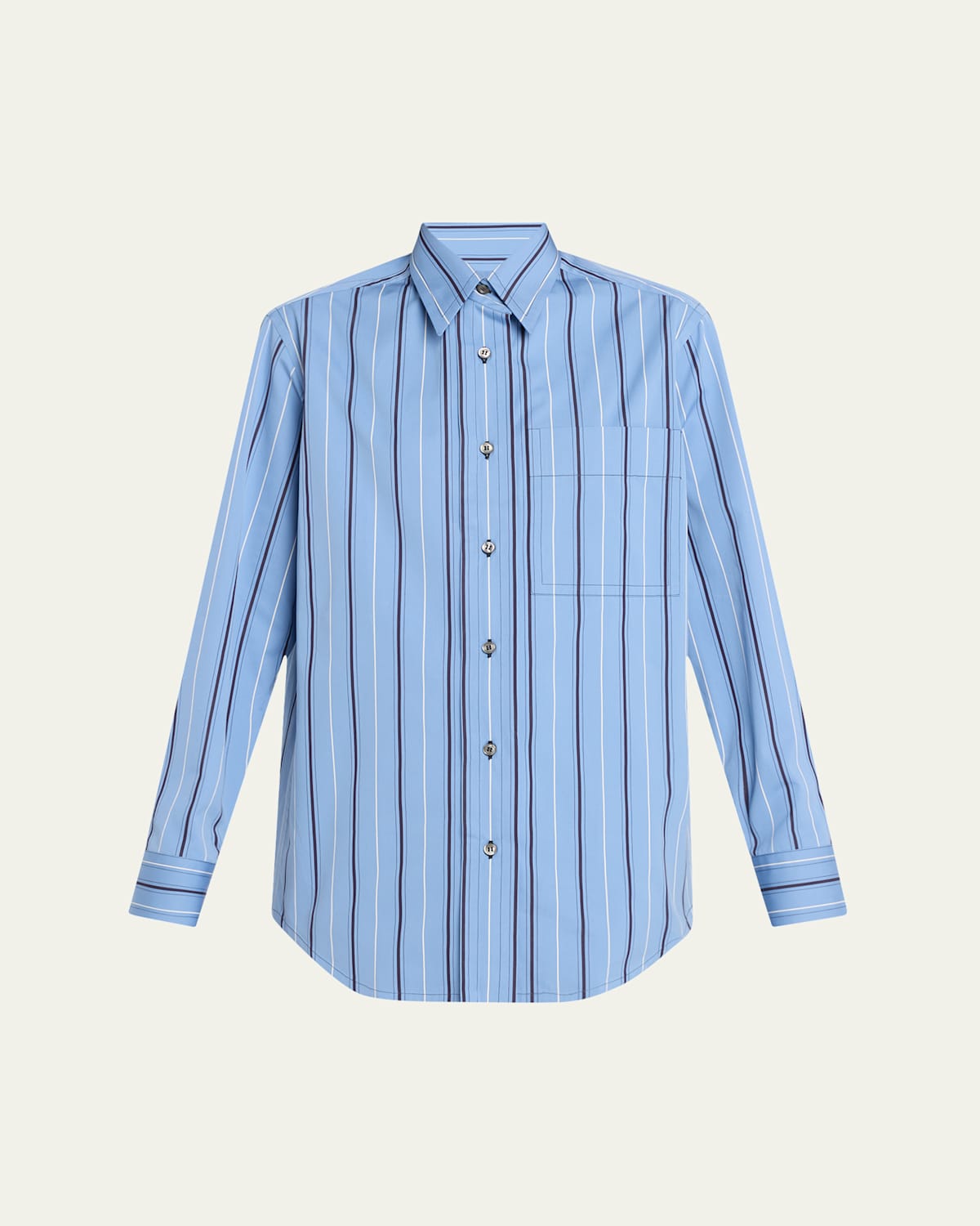 Shop Brioni Stripe Button Down Cotton Twill Shirt In Blue
