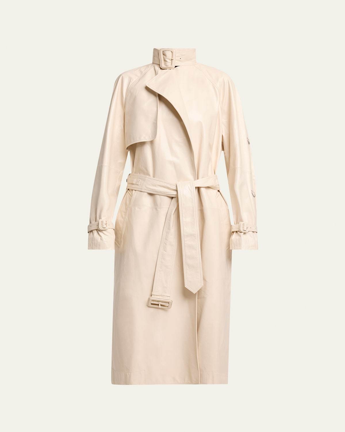 Shop Proenza Schouler Sabina Lacquered Leather Wrap Trench Coat In Ecru