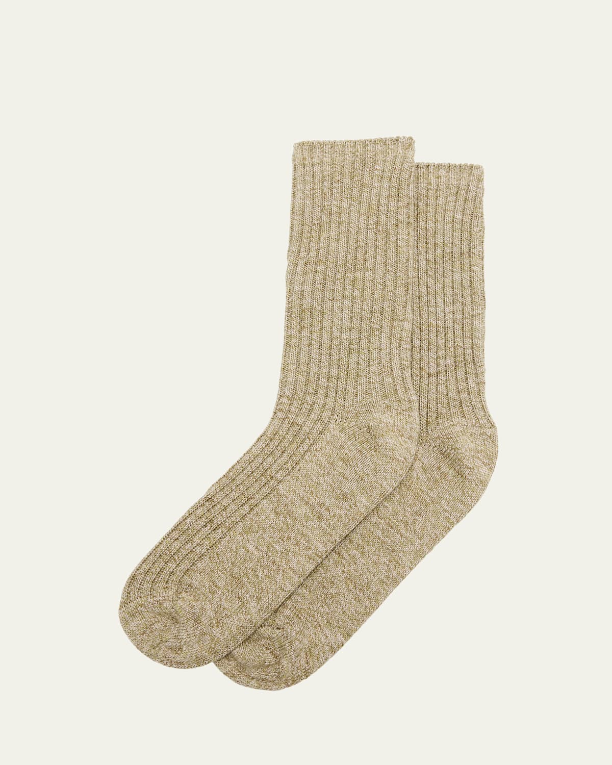 Loro Piana Men's Meina Melange Ribbed Mid-calf Socks In 51bp Mossy Herb Mel