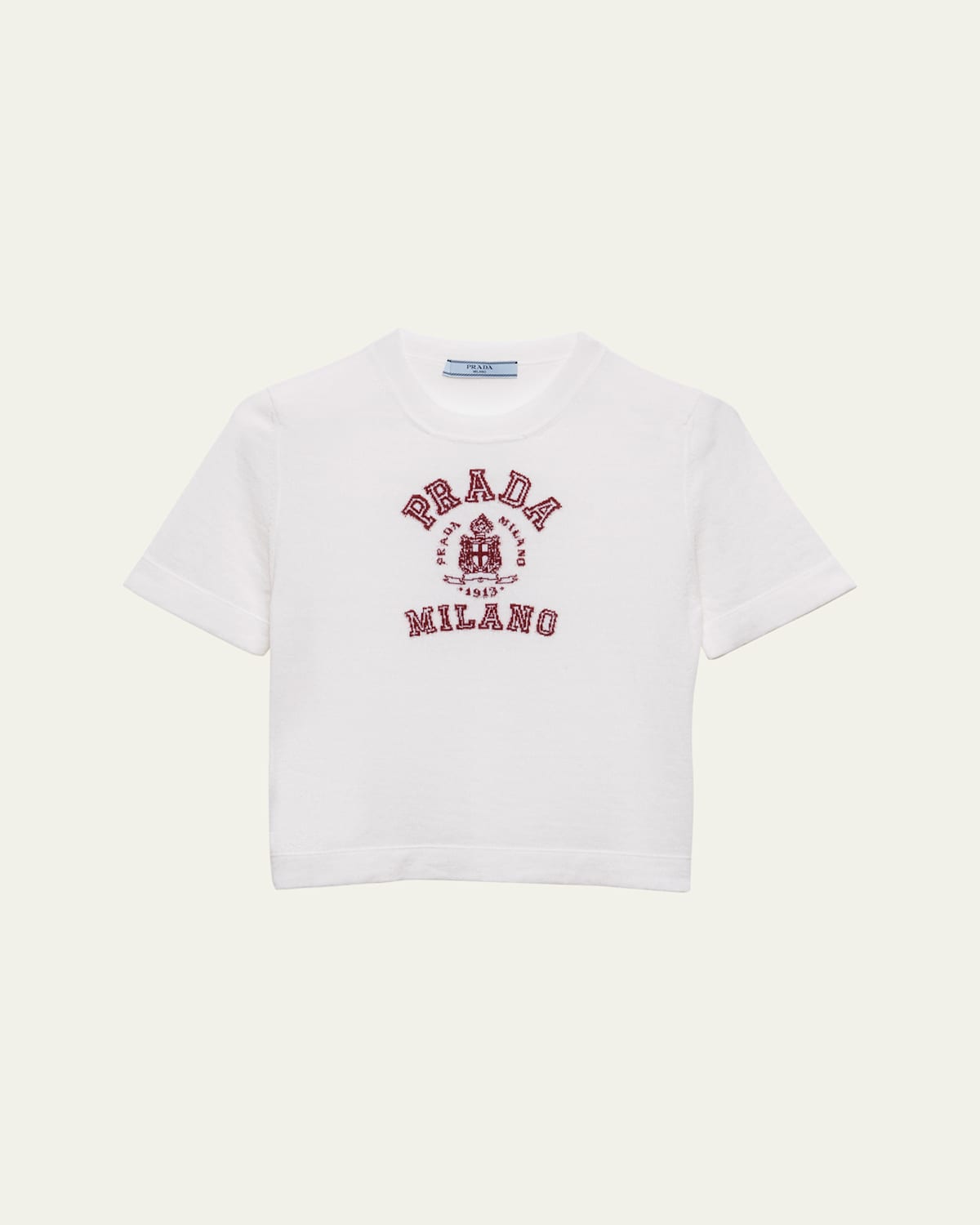 Prada Cashmere Intarsia T-shirt In F0x97 Bianco Amaranto