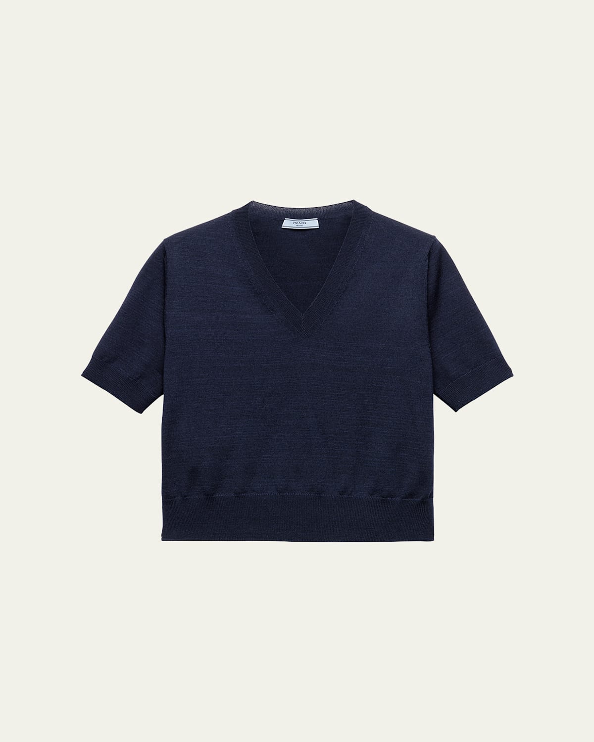 Prada Womens Blue V-neck Short-sleeve Knitted Wool Jumper In F0008 Bleu