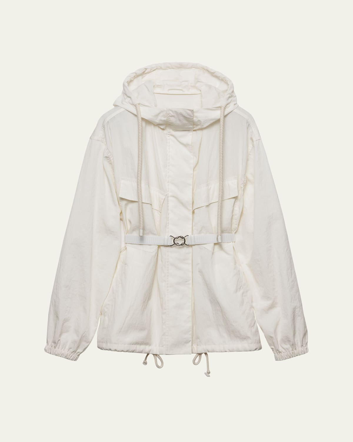 Prada Utility Oversized Hooded Drawstring Jacket In F0304 Avorio