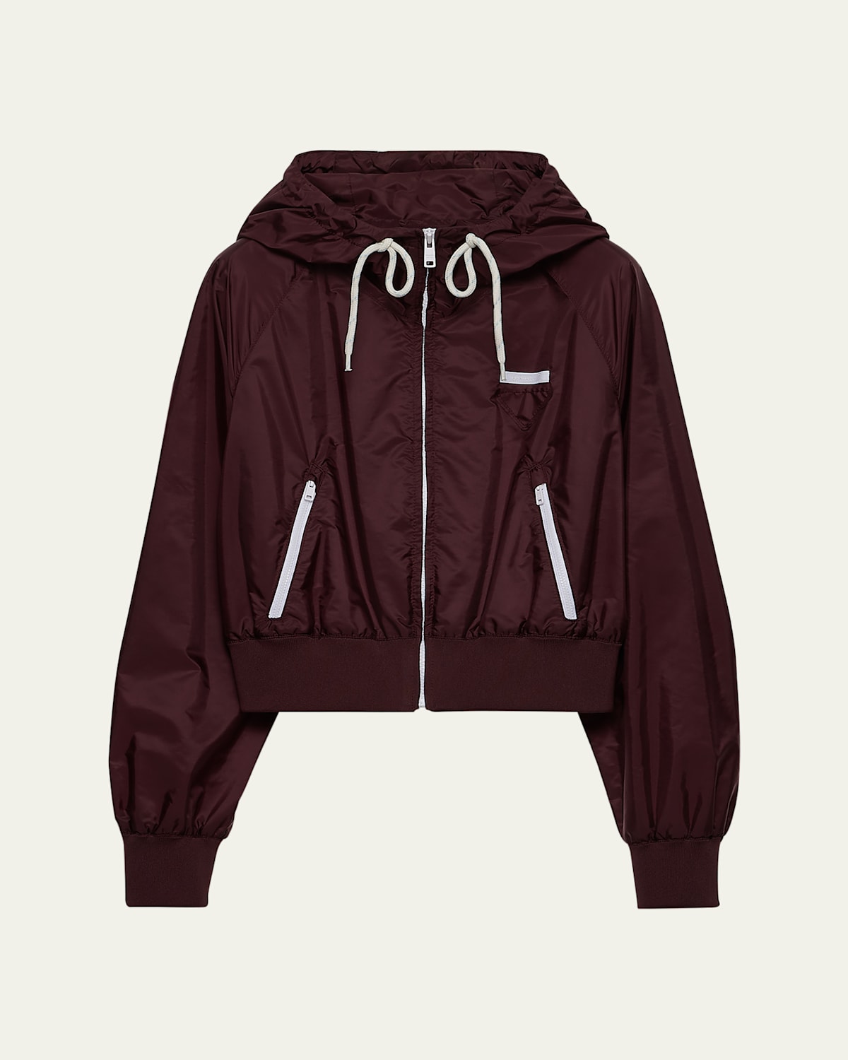 Prada Hooded Drawstring Zip-up Jacket In F0403 Granato