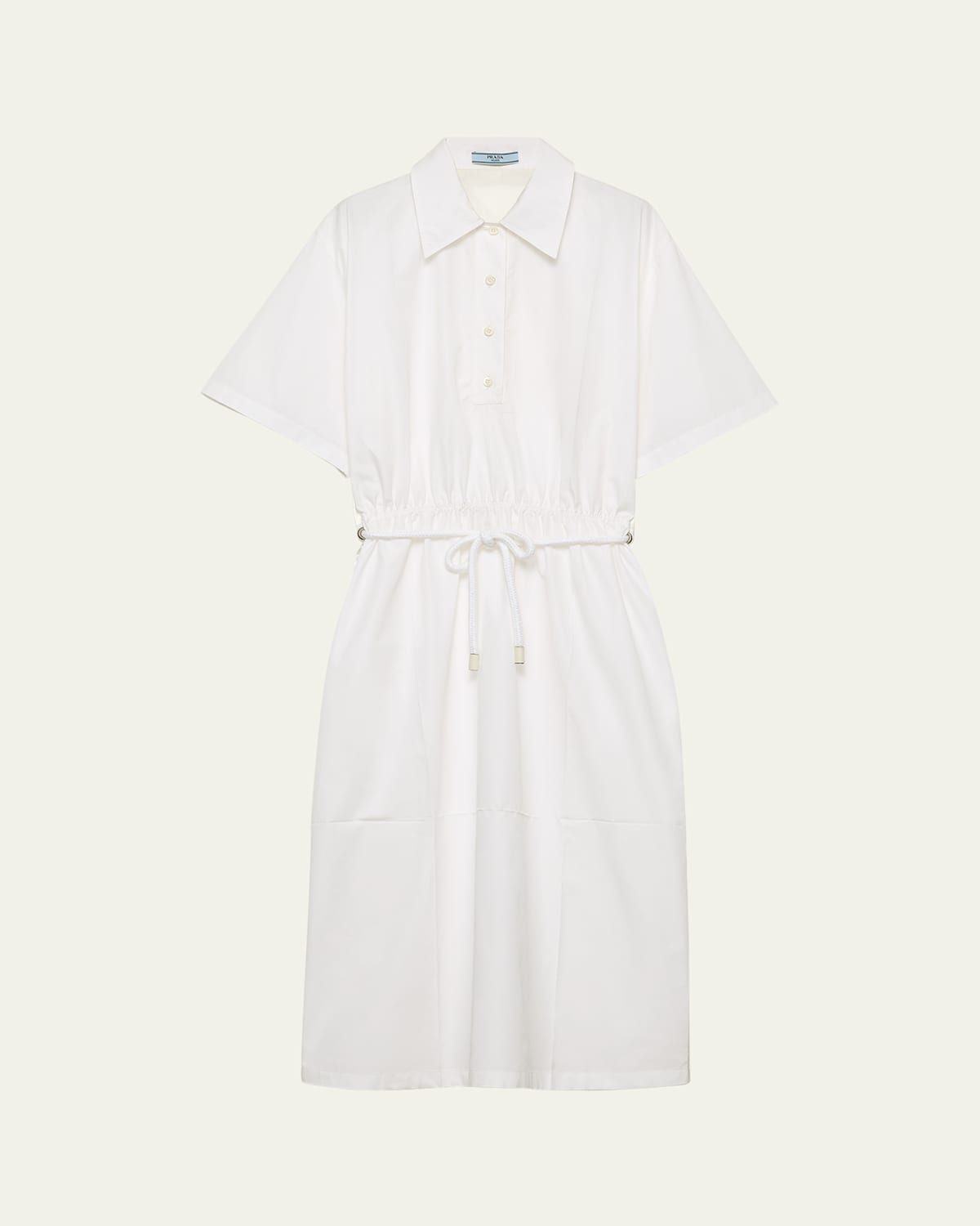 Prada Womens White Waist-tie Short-sleeve Cotton-poplin Midi Dress In F0009 Bianco