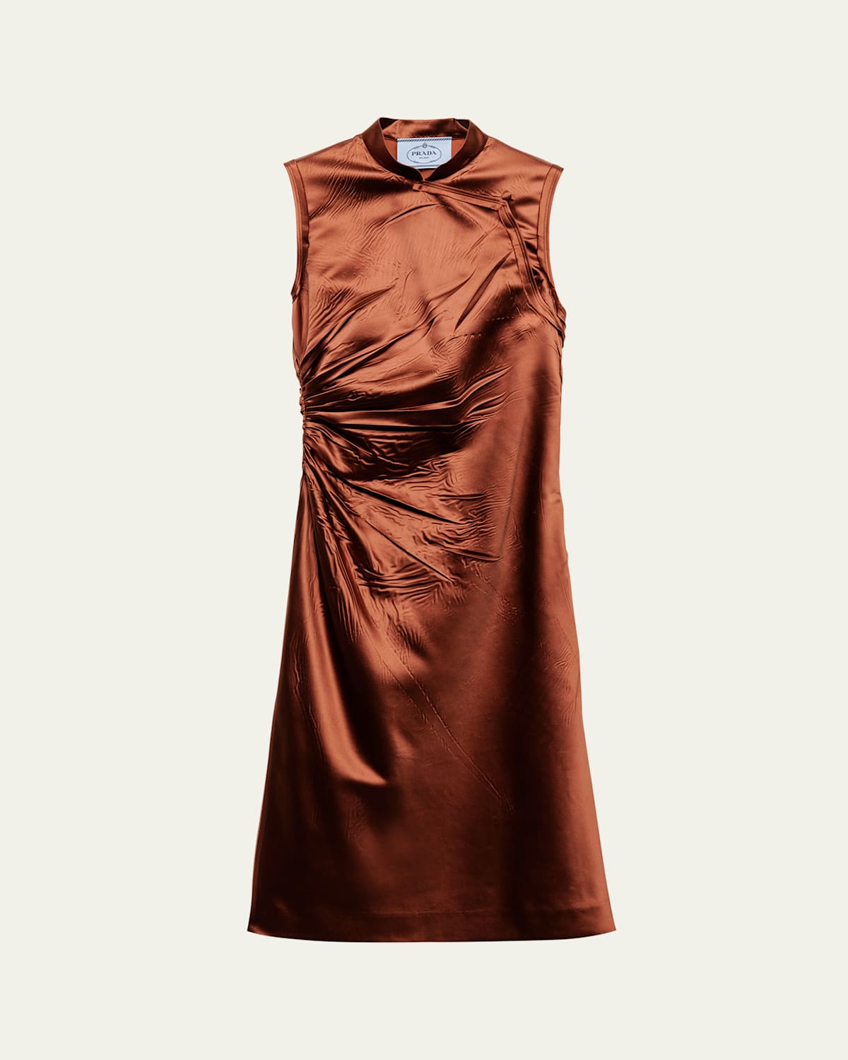 Prada Ruched Satin Silk Dress In F0033 Ruggine
