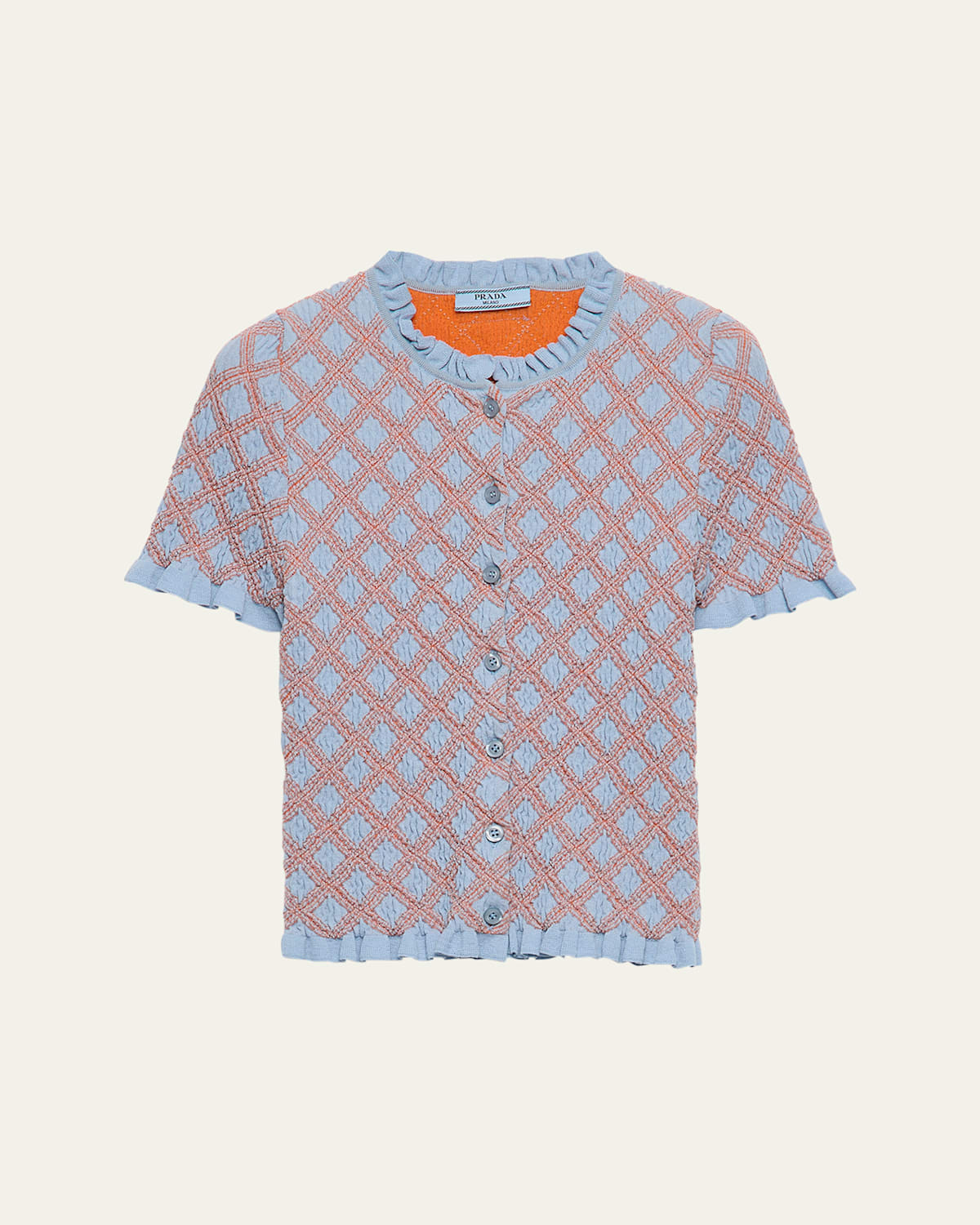 Prada Smocked Knit Diamond-embroidered Top In F0012 Cielo