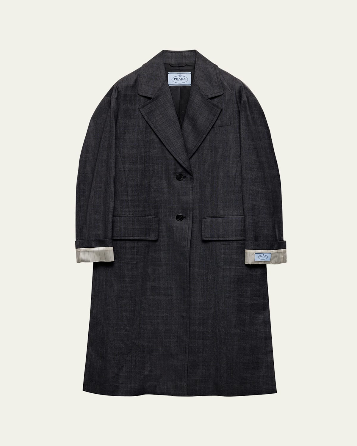 Prada Fantasia 130s Plaid Oversized Wool Overcoat In F0308 Antracite