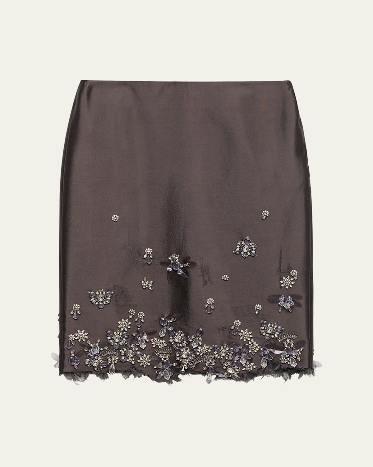 PRADA CRYSTAL DISTRESSED WOOL MIDI SKIRT 