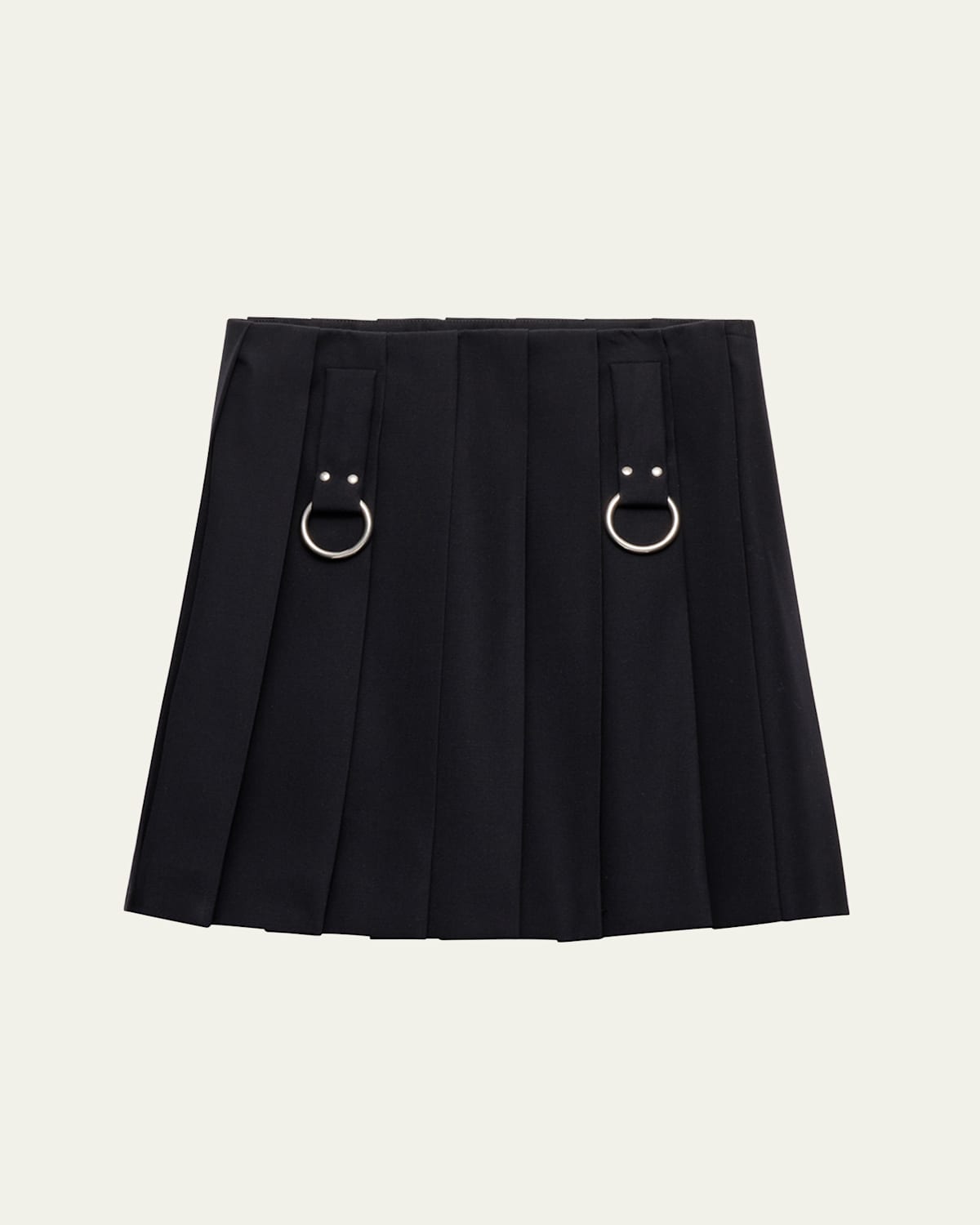 Pleated Metal Ring Mini Wool Skirt