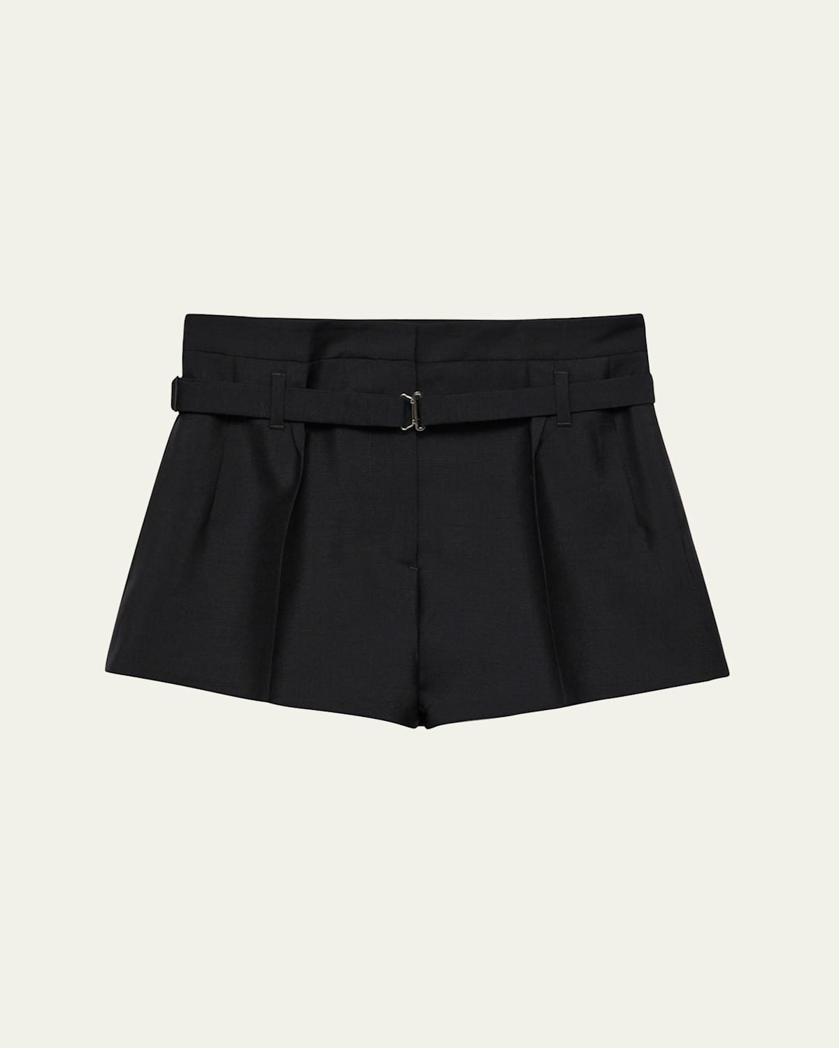 Prada Belted Kid Mohair Shorts In F0002 Nero