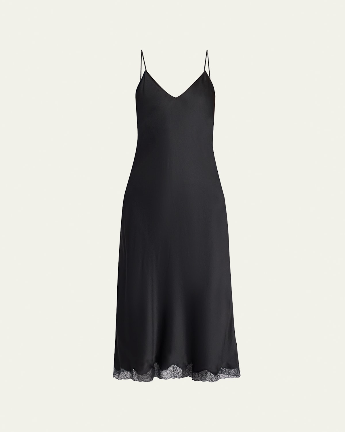 The Row Kolara Lace Hem Silk Midi Dress In Black