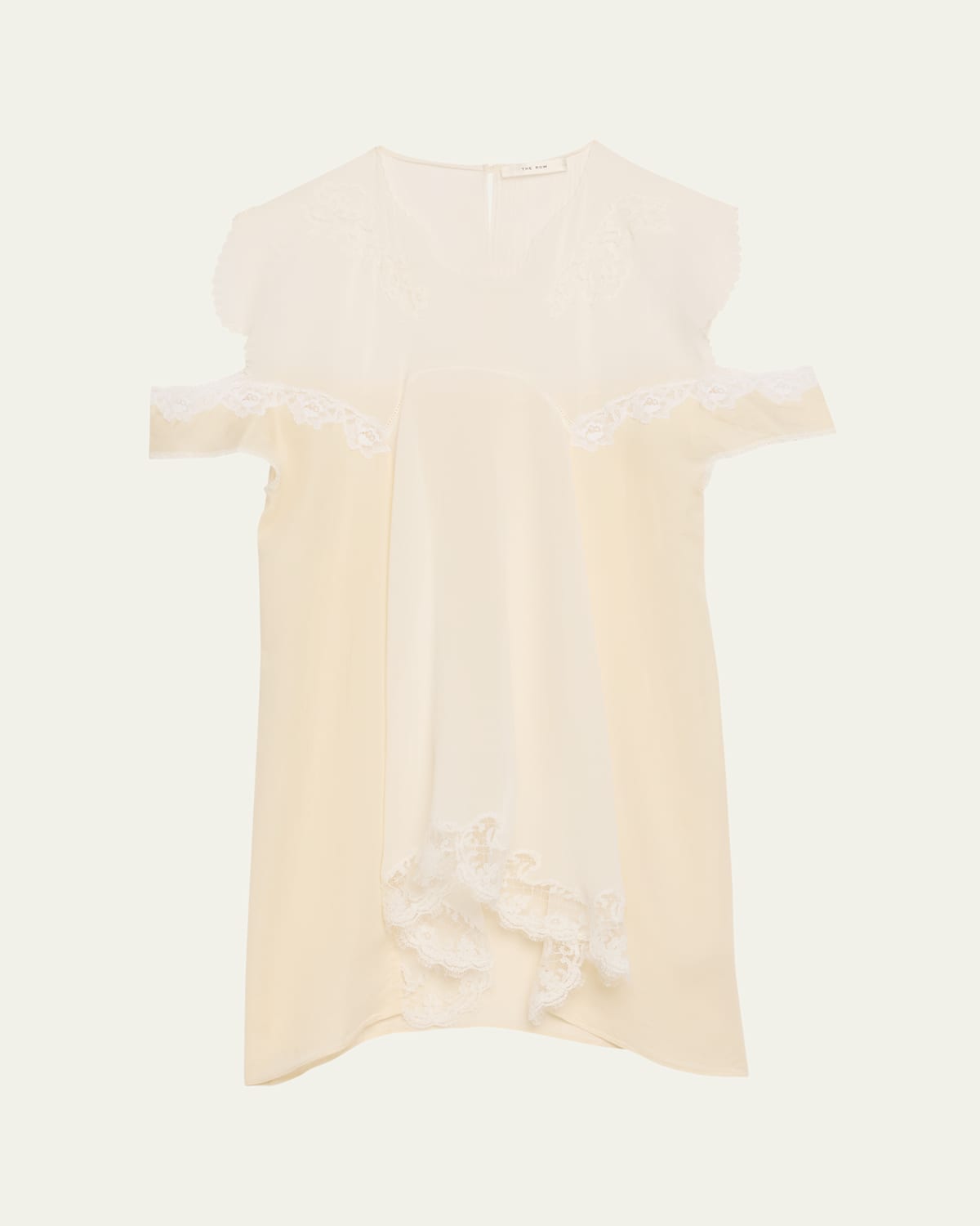 The Row Desy Lace Cold-shoulder Top In Off White