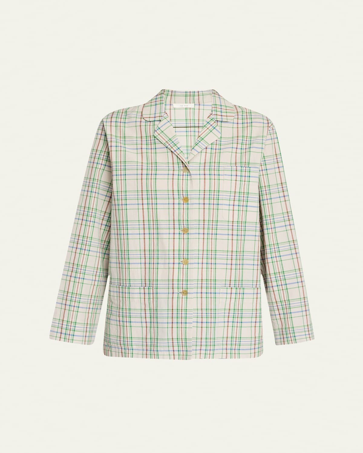 The Row Morpheus Plaid Cotton Shirt In Ivorygreen