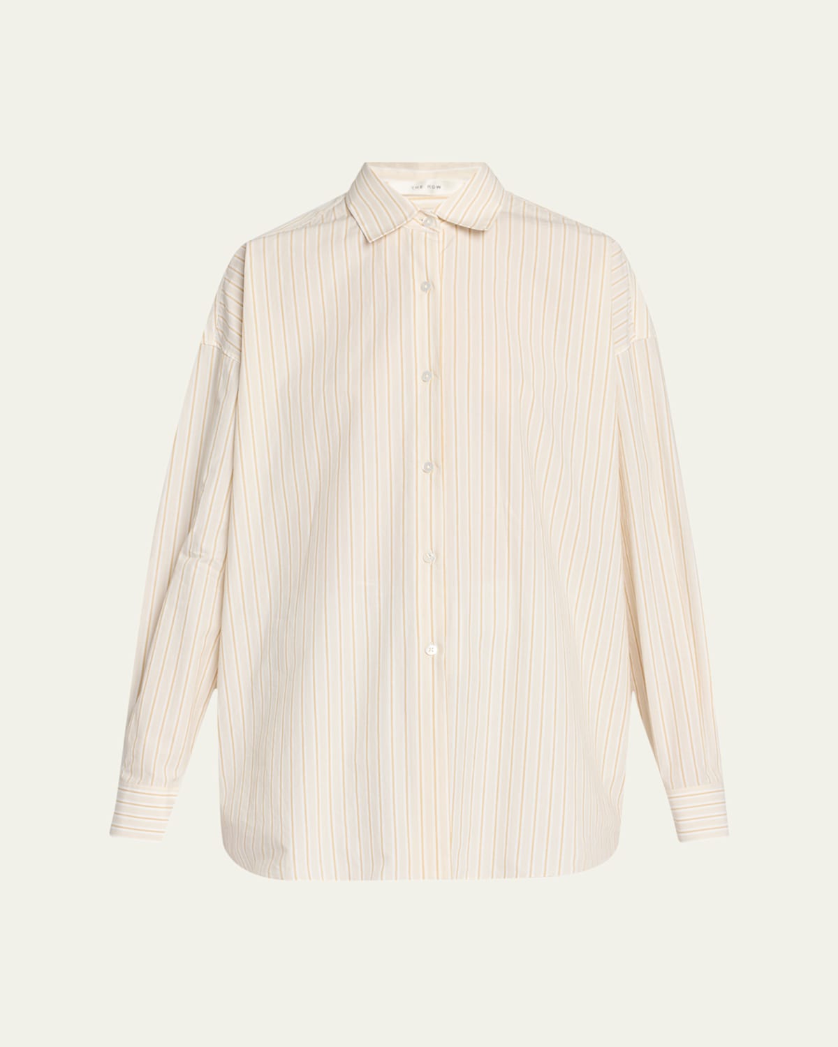 The Row Caster Striped Cotton Shirt In Beige  Orange