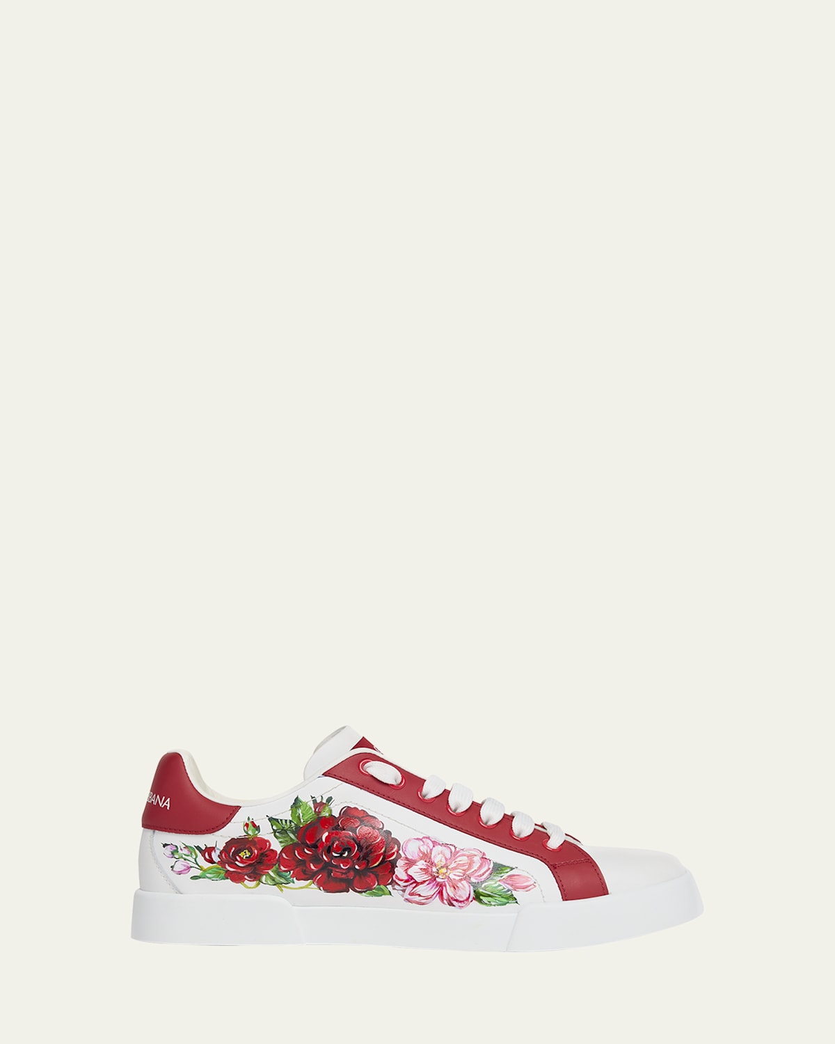Dolce & Gabbana Portofino Painted Flower Leather Sneakers