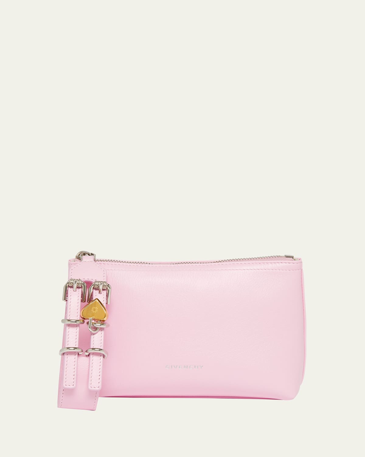 Voyou Small Pouch Bag in Leather with Buckle and Heart Lock Wristlet