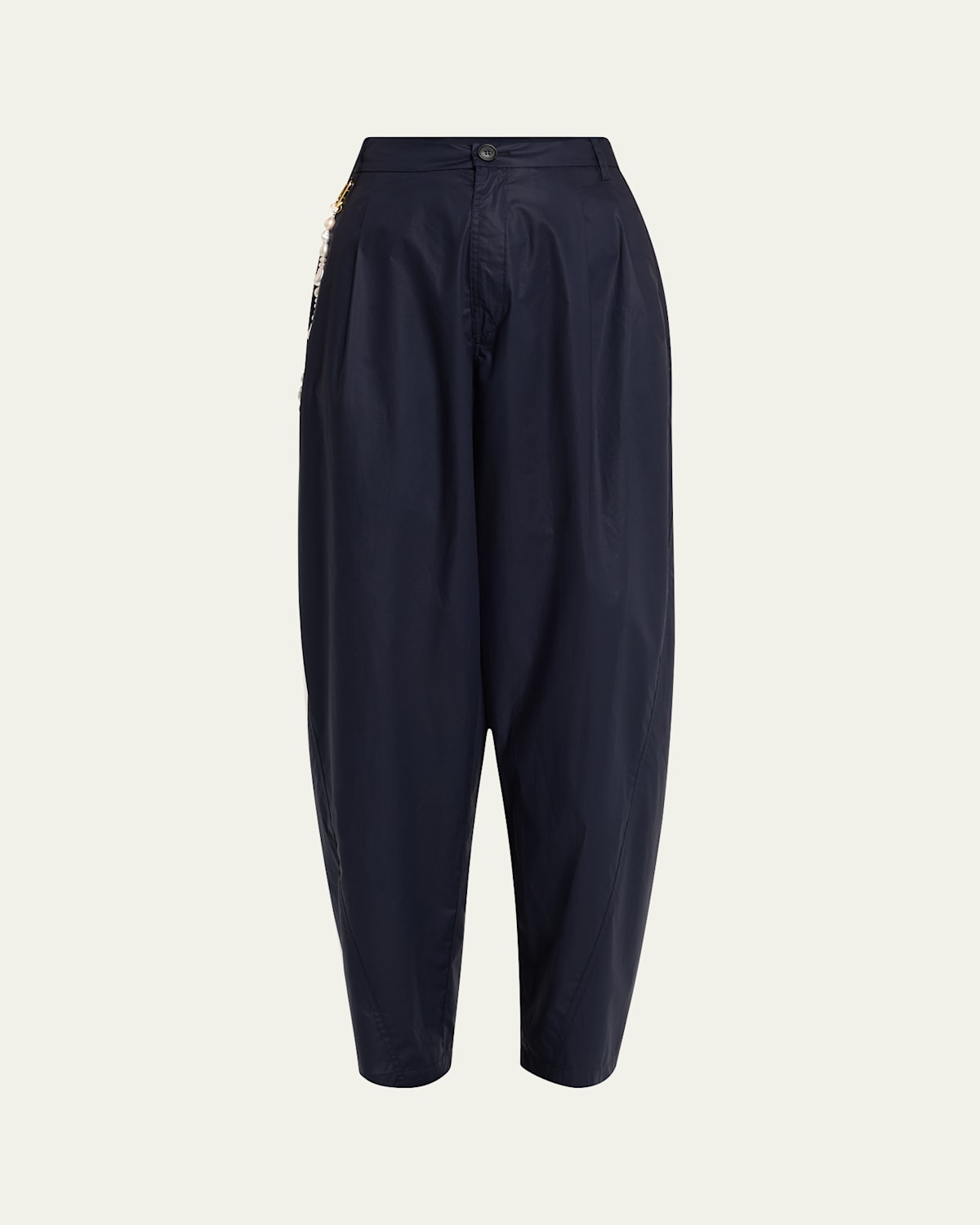 Phebe Relaxed Wide-Leg Pants with Pearl Chain