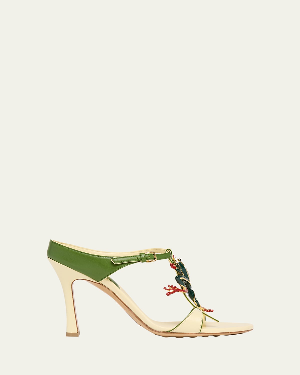 Bottega Veneta Rana Frog Embellished Leather Stiletto Mules In Camomile Avacado