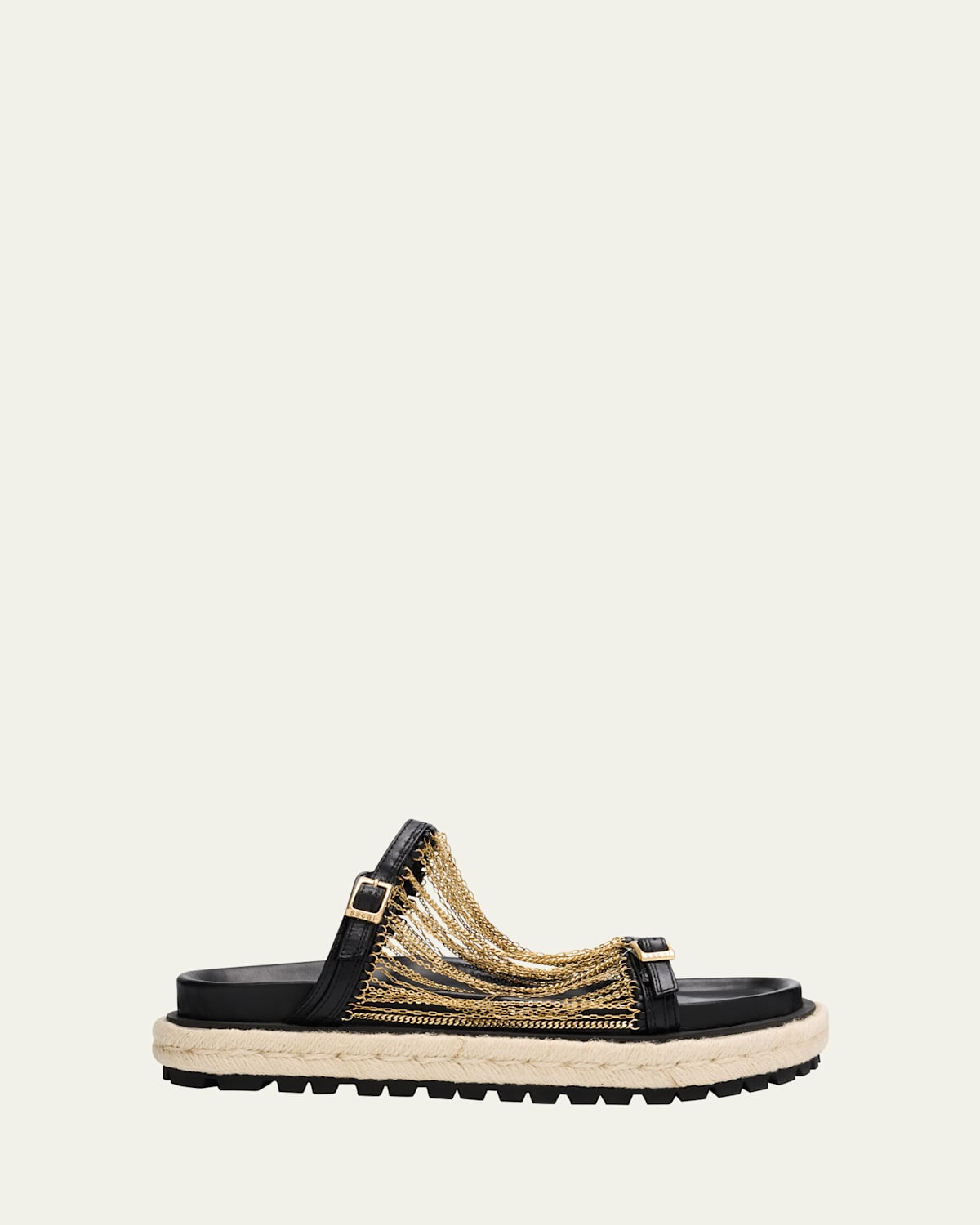 Chain Leather Buckle Espadrille Sandals
