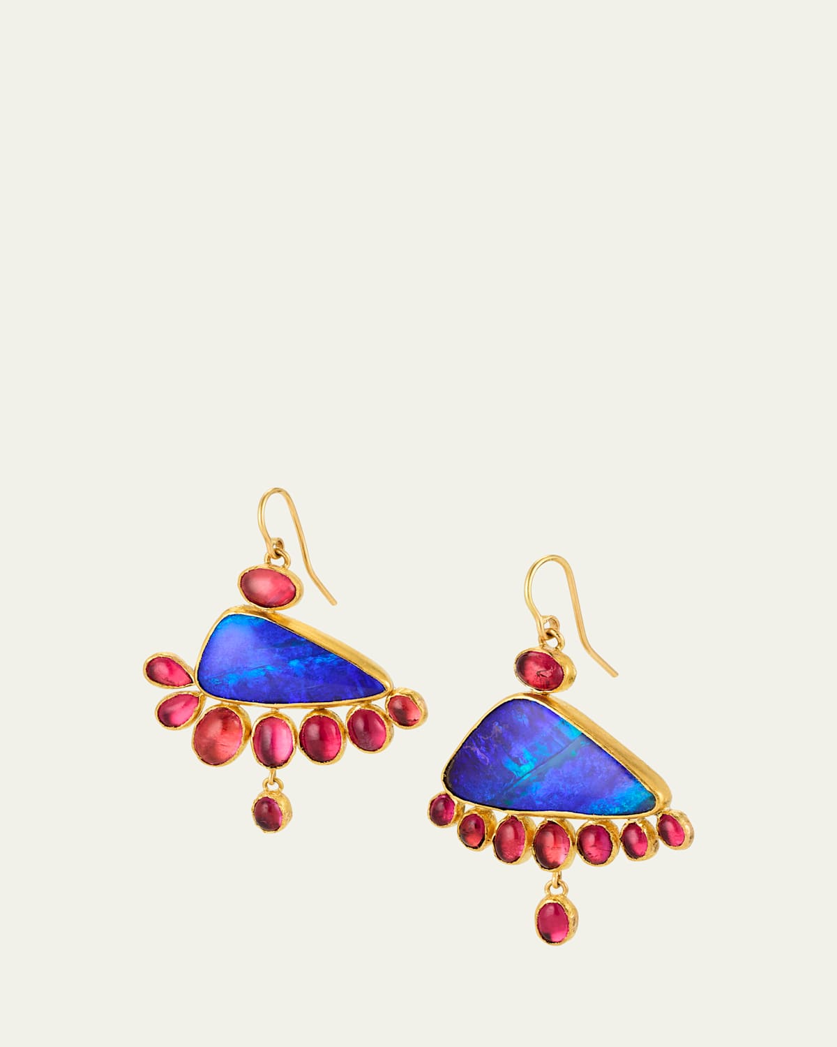 Bright Blue Boulder Opal and Pink Tourmaline Fancy Drop Earrings