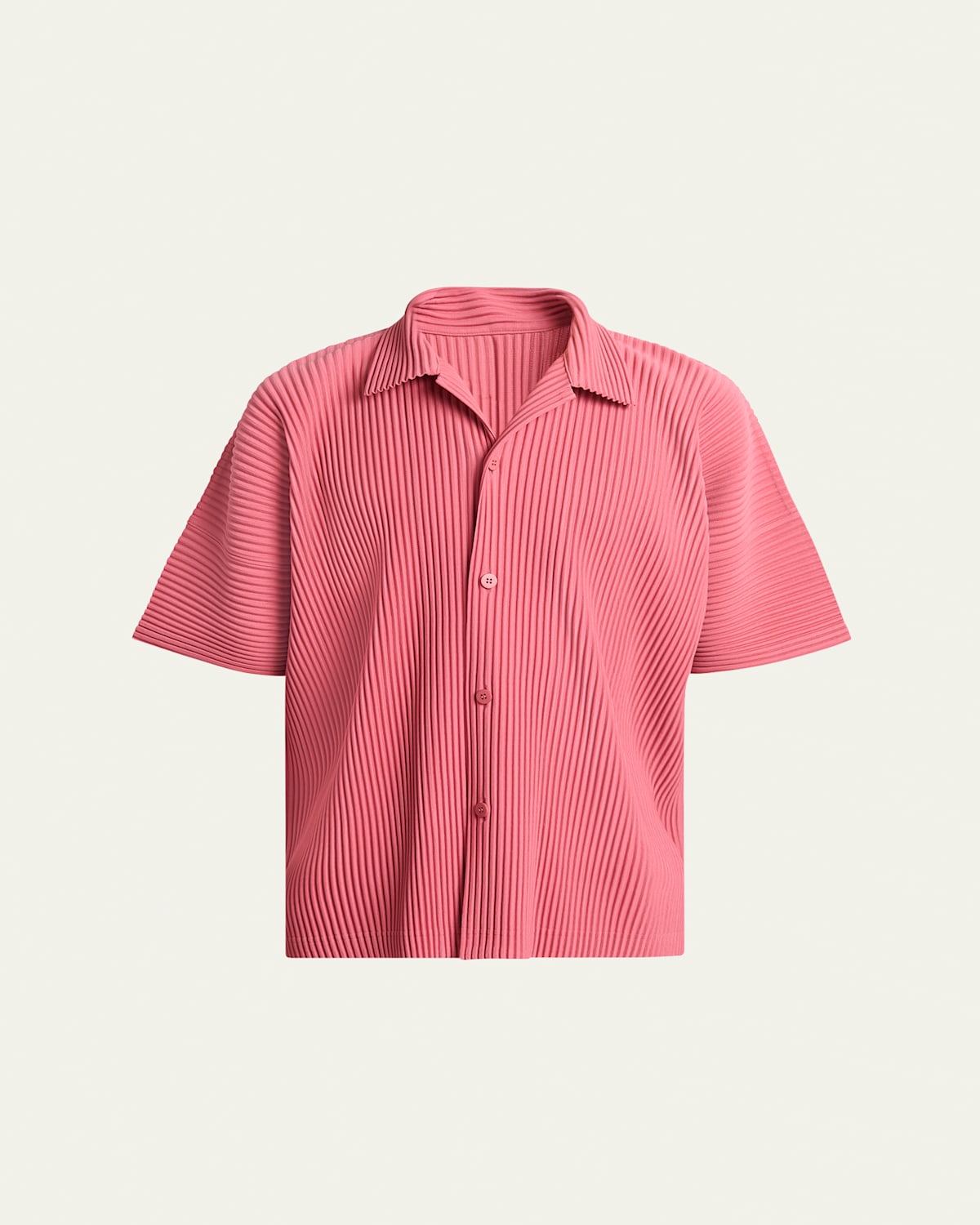 Issey Miyake Ns Dusky Red Pleated Spread-collar Short-sleeve Knitted Shirt In Dusky Red