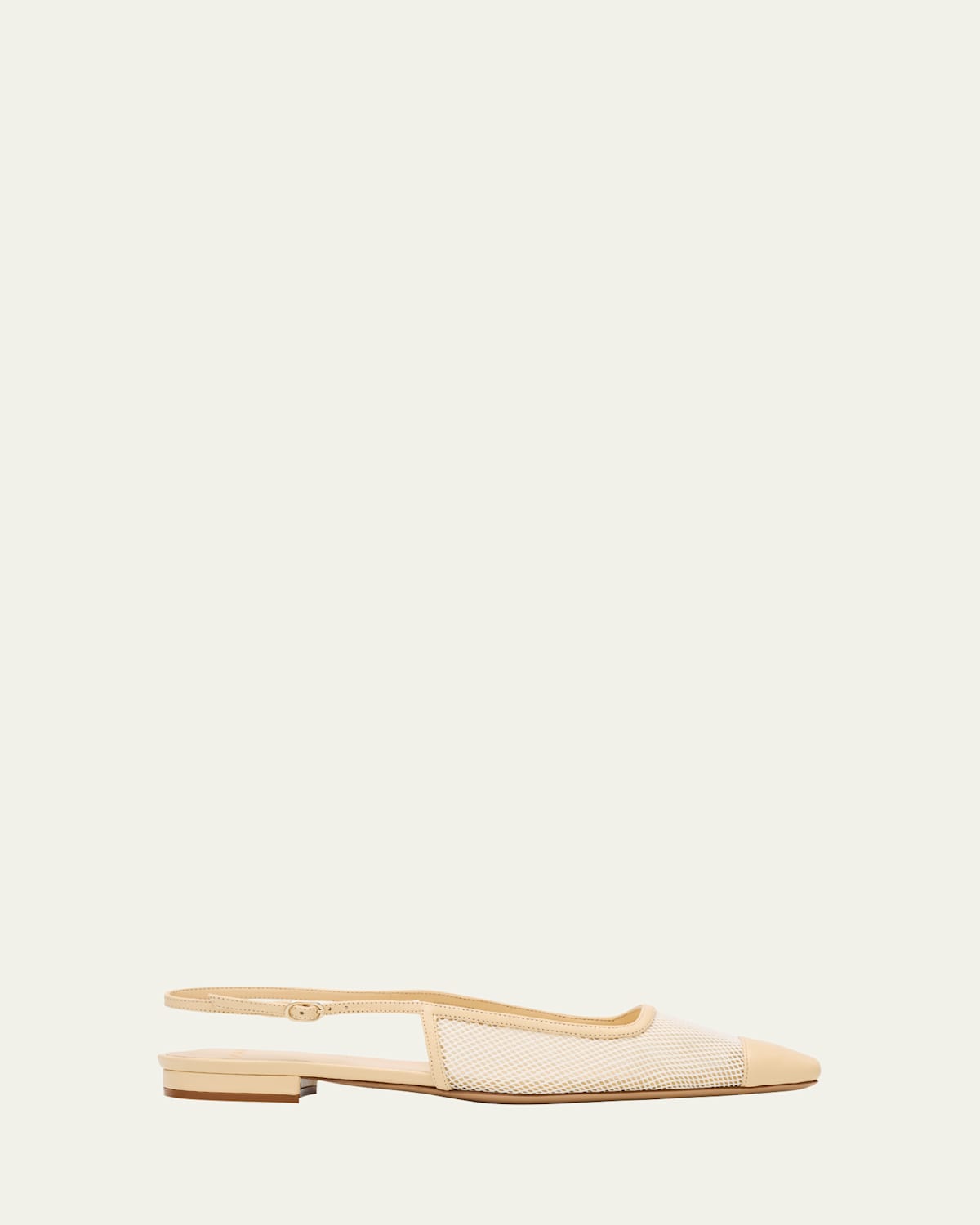 Olivia Mesh Leather Cap-Toe Slingback Ballerina Flats