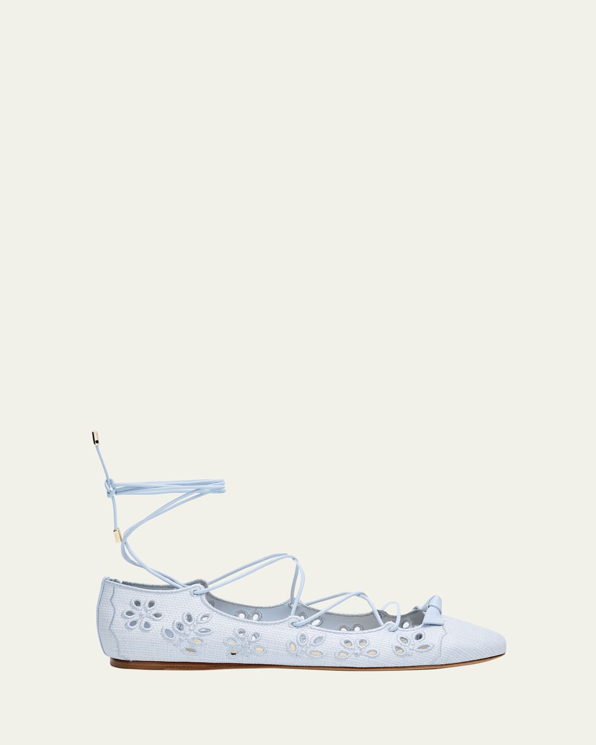Clarita Raffia Eyelet Ankle-Tie Ballerina Flats