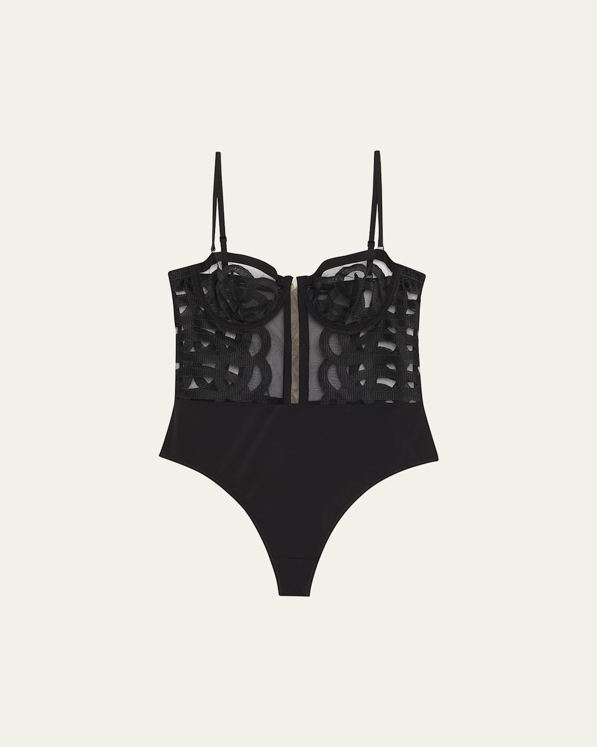 Livy Kimbaku Strapless Embroidered Bodysuit In Black
