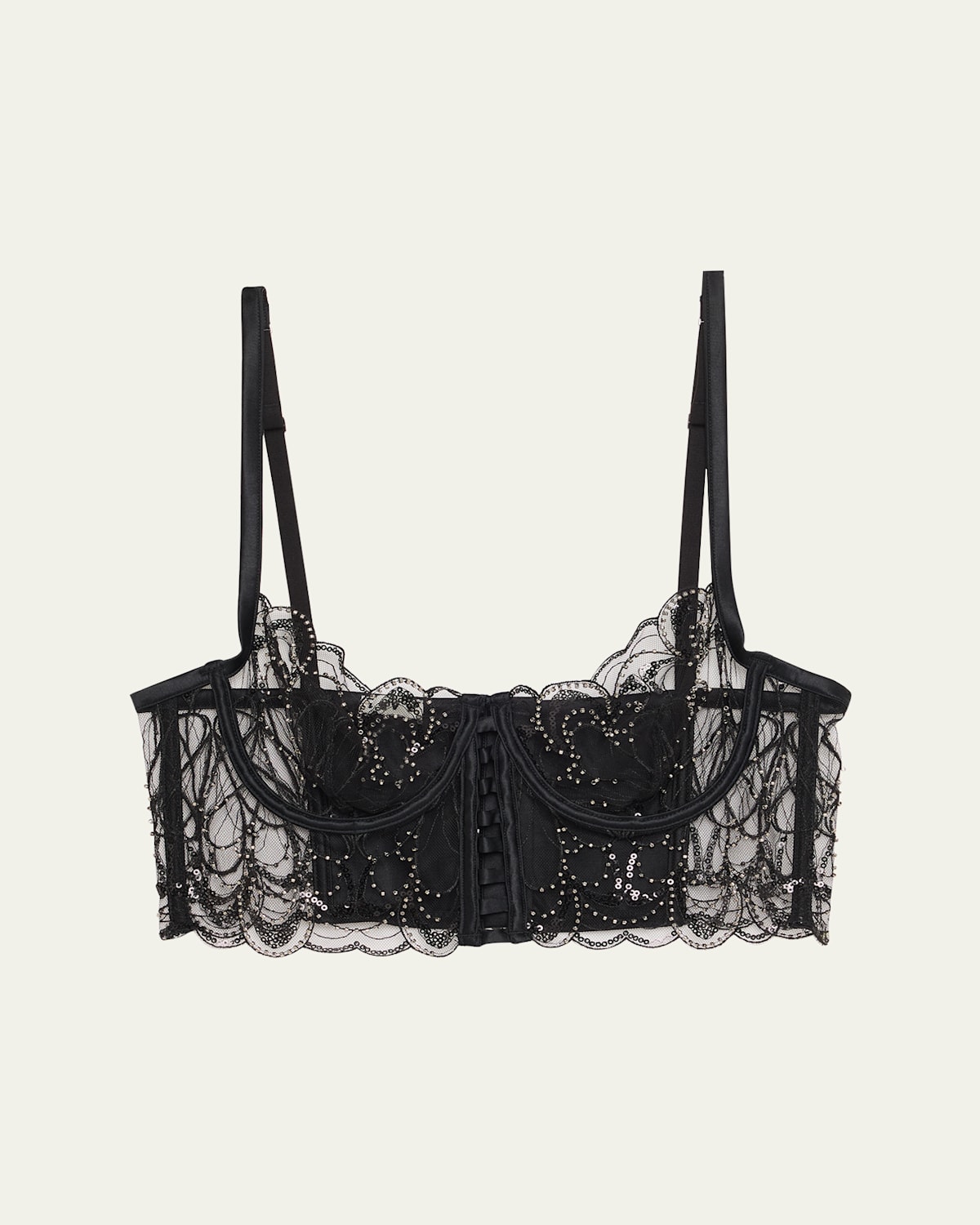Livy Paradis Bead-embroidered Sheer Bustier In Black