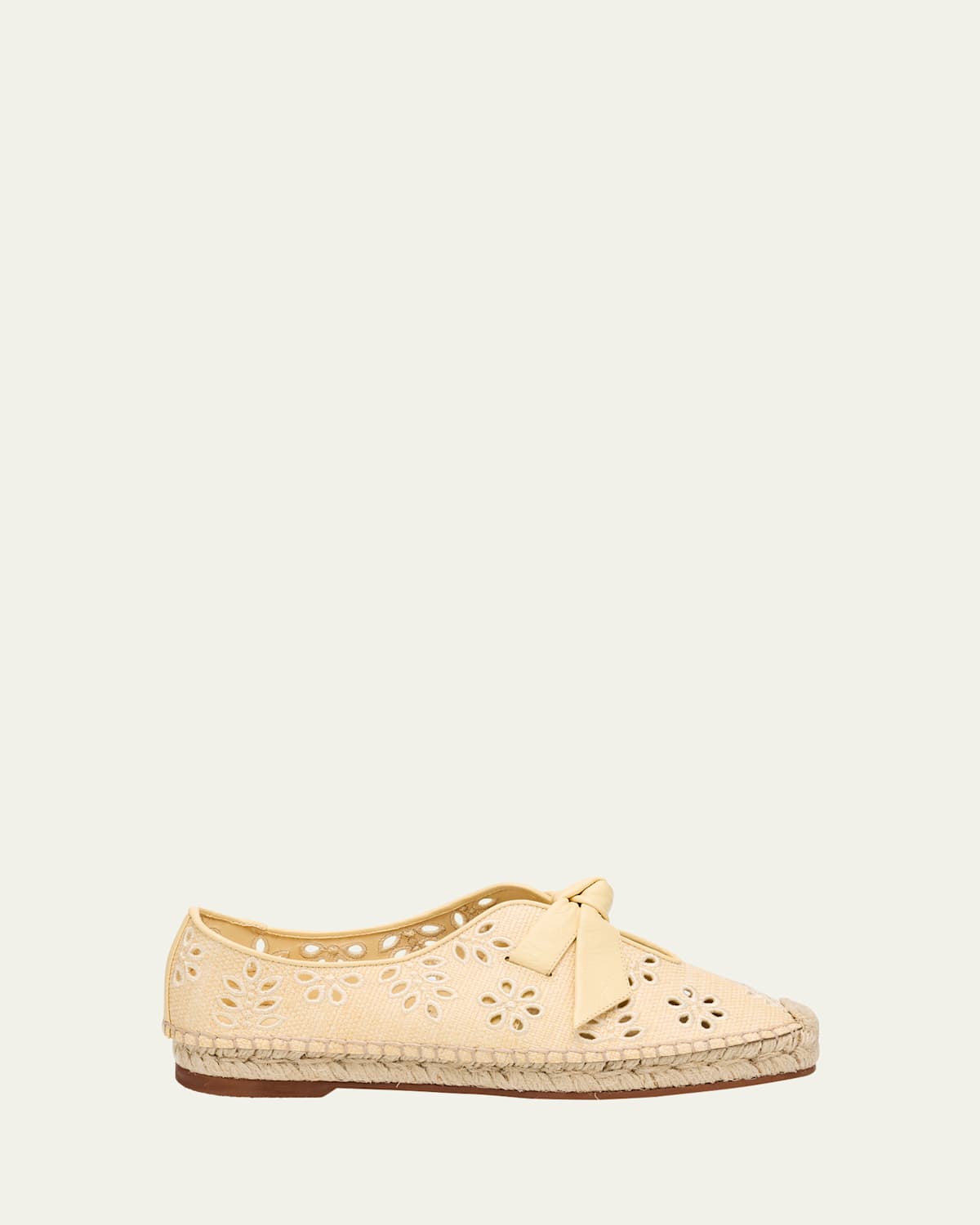 Clarita Eyelet Raffia Leather-Knot Espadrilles